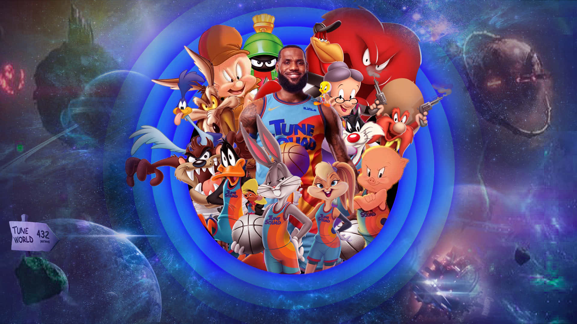 Shoot Hoops Above The Atmosphere With Cool Space Jam Background