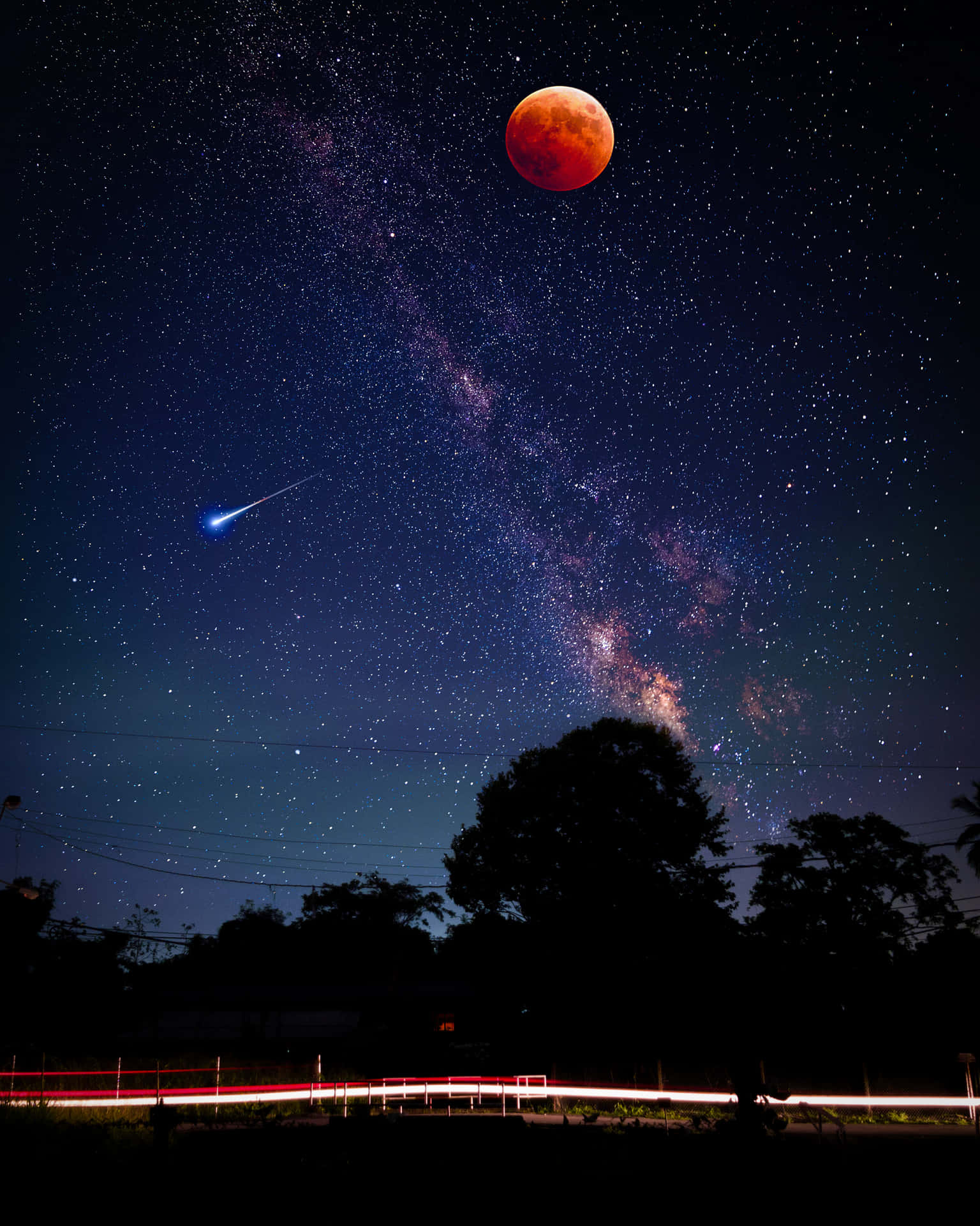 Shooting Star Lunar Night Sky Moon