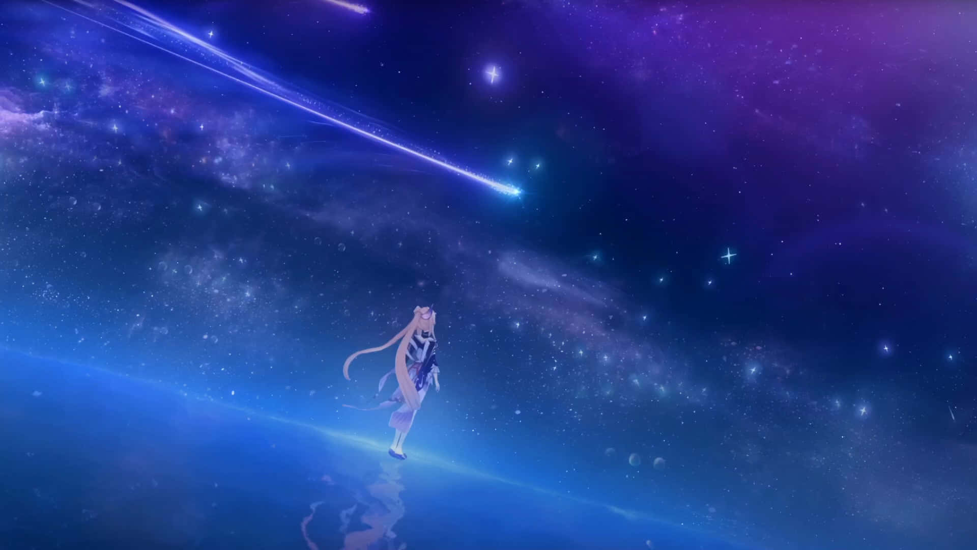 Shooting Star Motion With Anime Girl Background