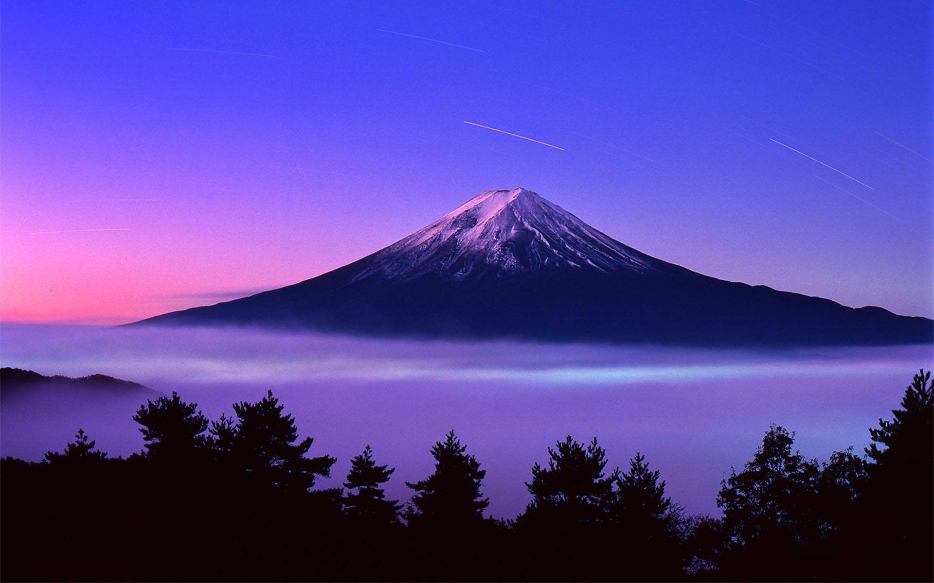 Shooting Stars Above Mount Fuji Background