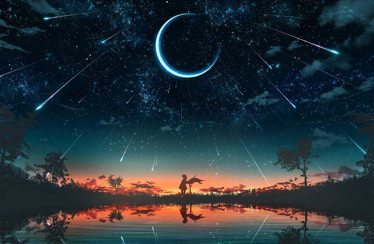 Shooting Stars And Crescent Moon Background