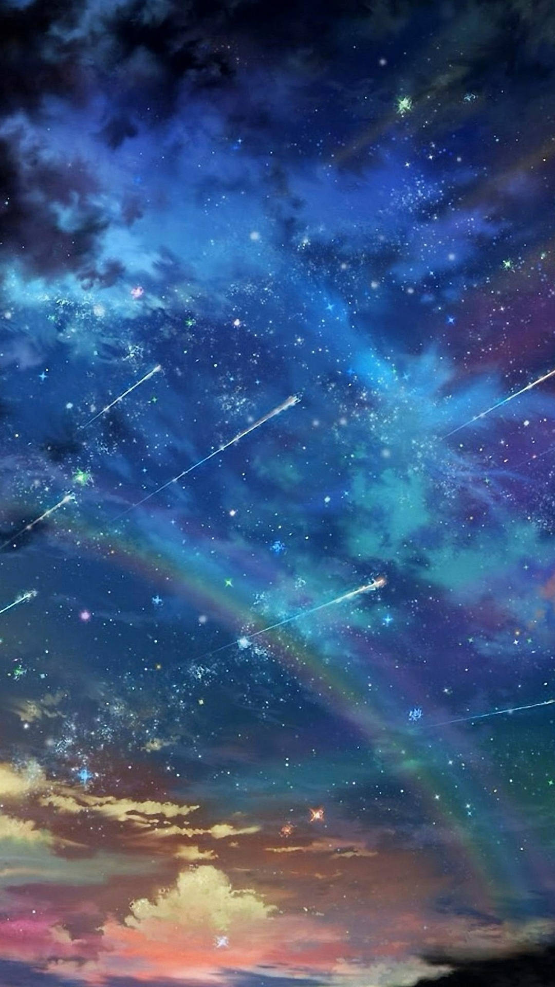 Shooting Stars In Rainbow Galaxy Background