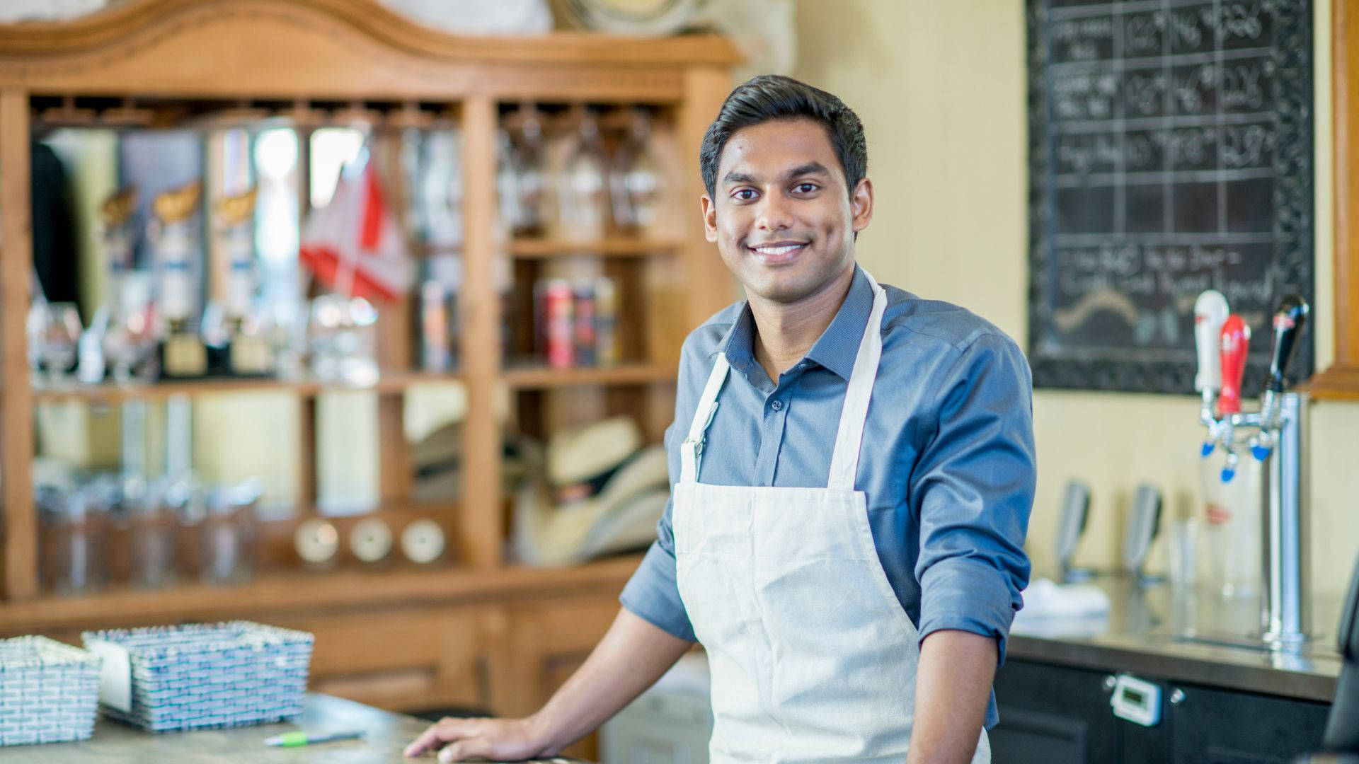 Shop Owner Getting Ready Customers Request Background