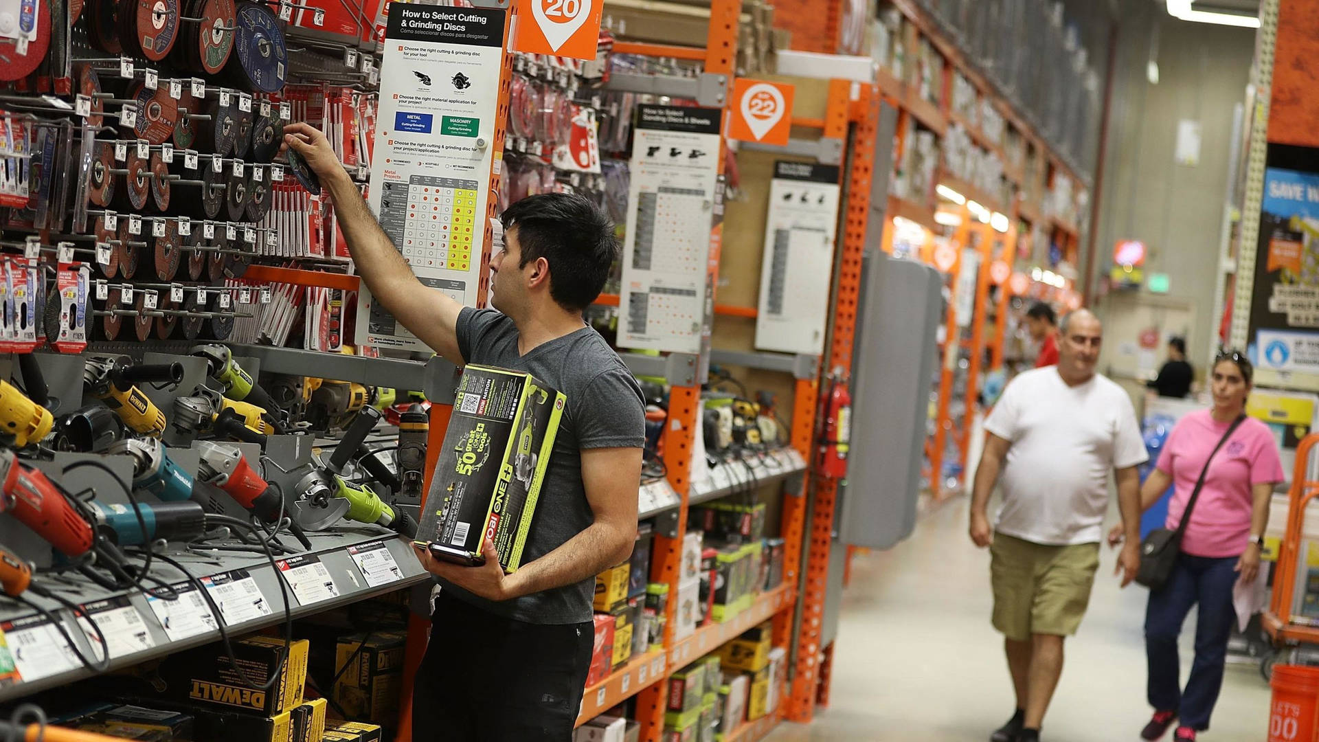 Shopper's Paradise In Home Depot Electrical Tools Aisle Background