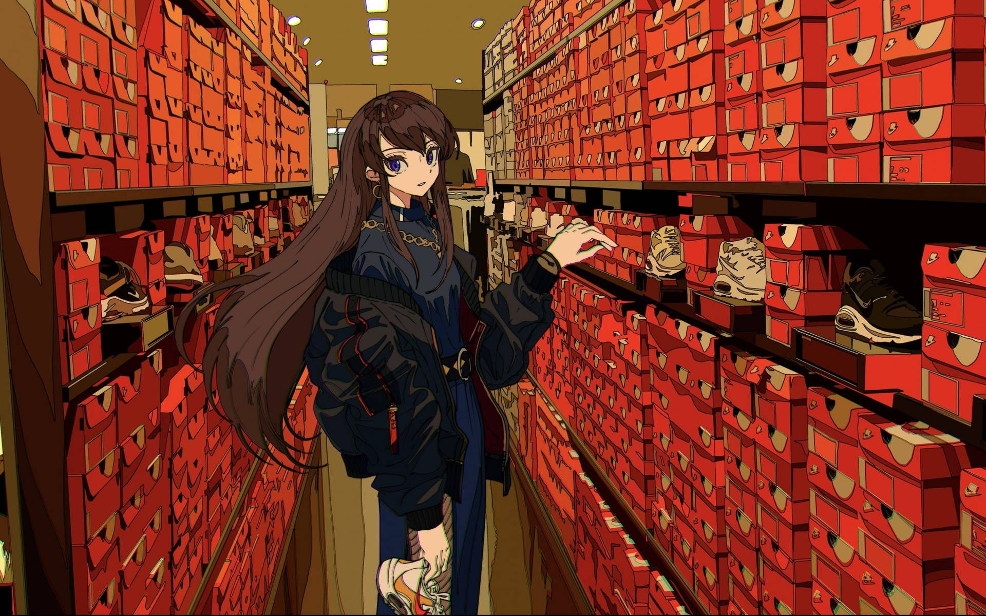 Shopping Anime Girl Background