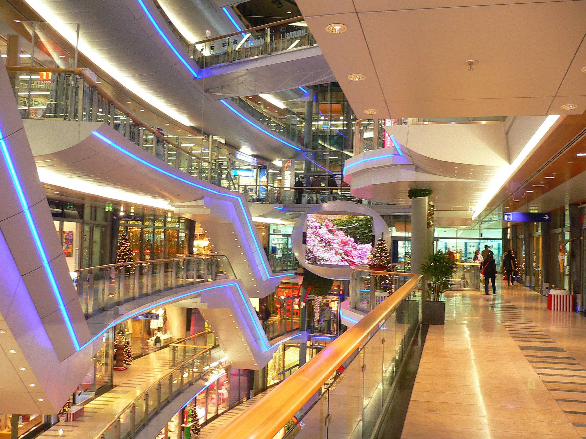 Shopping Mall Neon Light Balcony Background