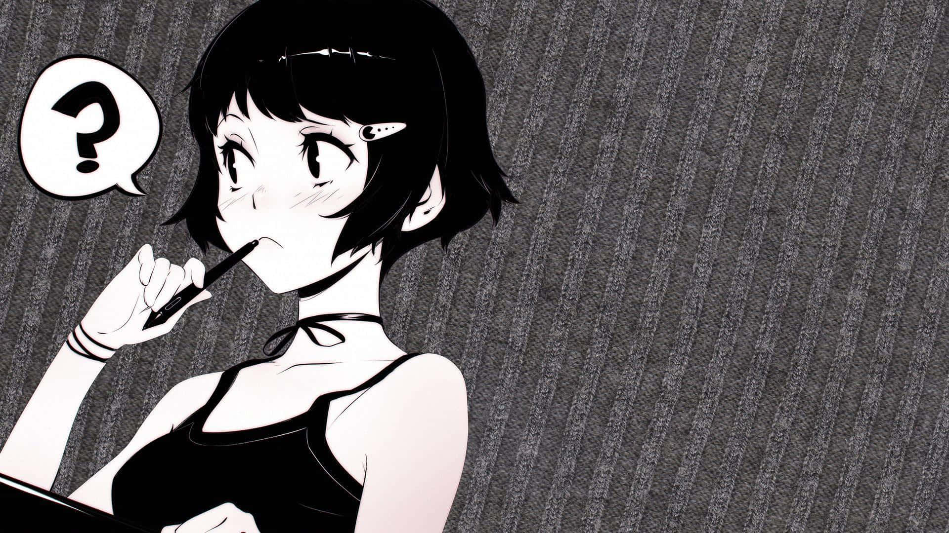 Short Haired Girl In Black And White Anime Pfp Background