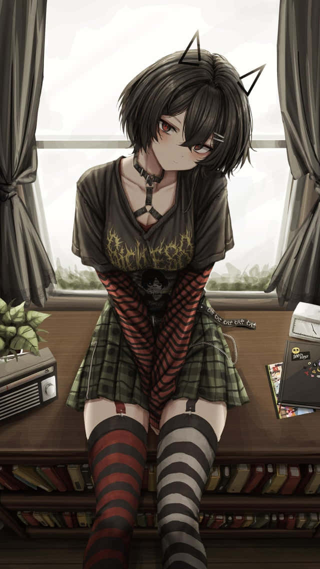 Short-haired Goth Anime Cat Girl Background