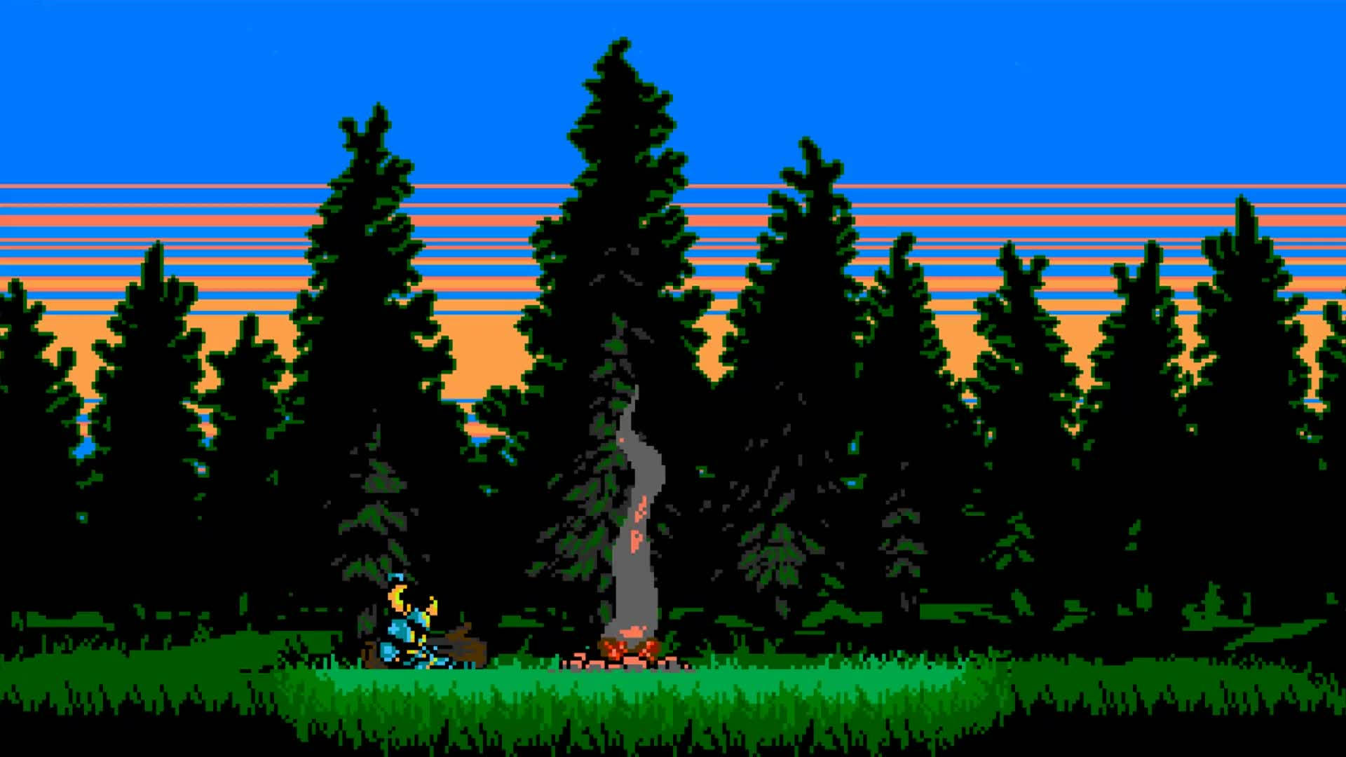 Shovel Knight And Bonfire Pixel Art Background