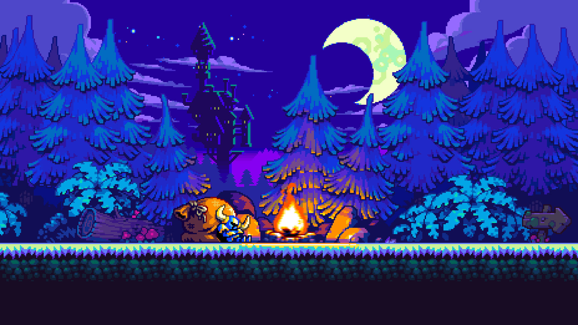 Shovel Knight In Dark Forest Background