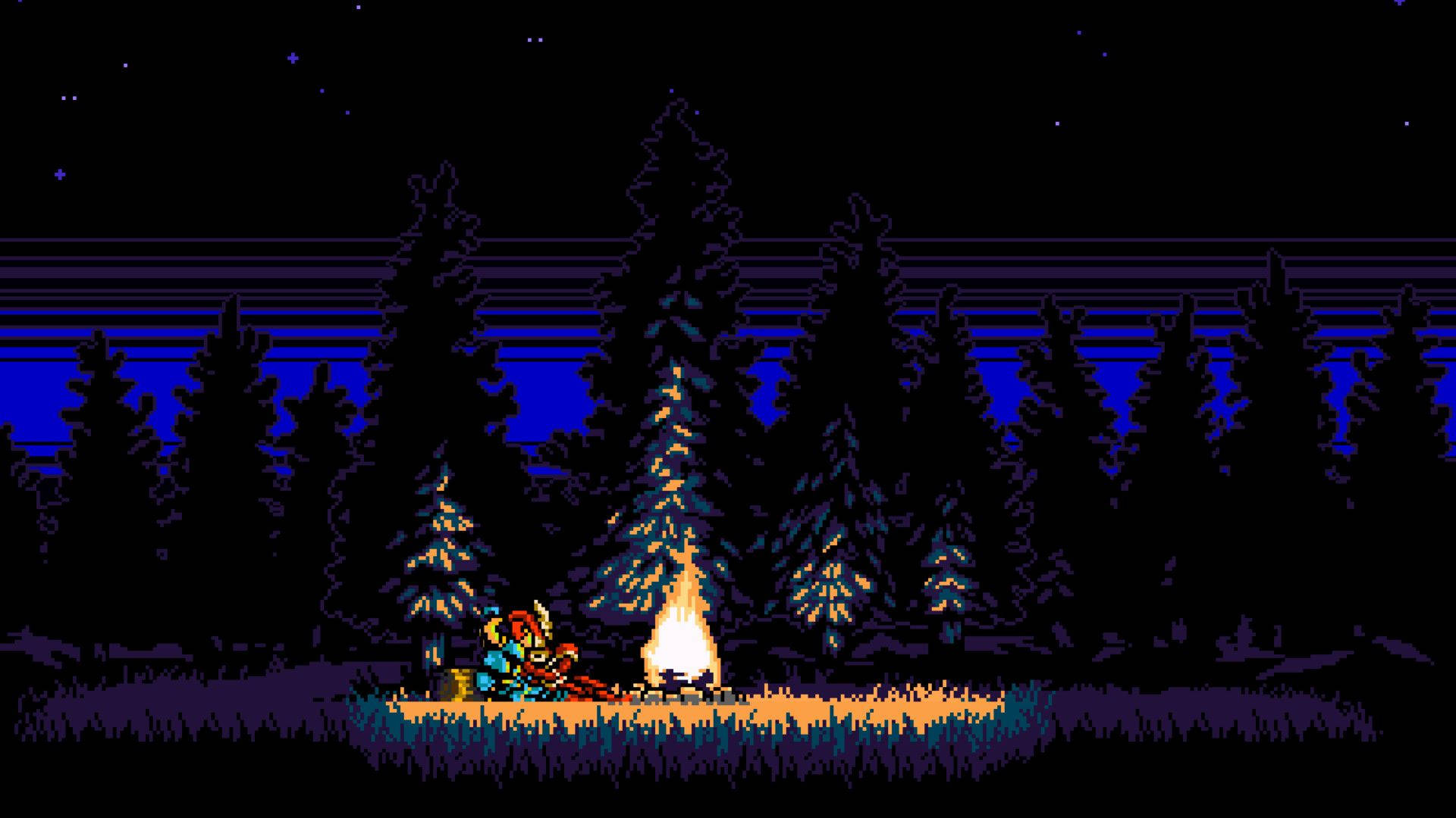 Shovel Knight With Glowing Bonfire