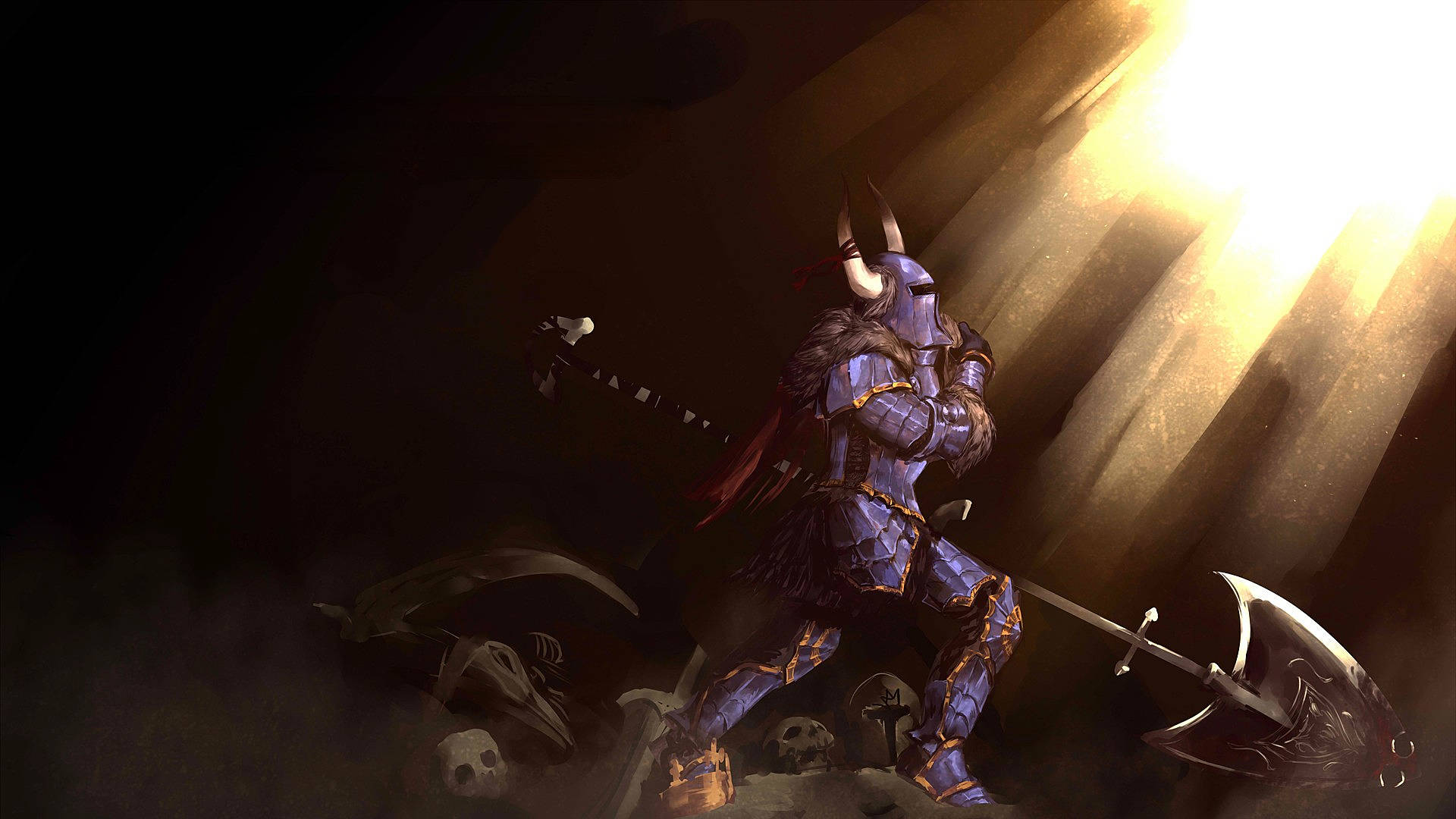 Shovel Knight With Massive Shovel Weapon Background