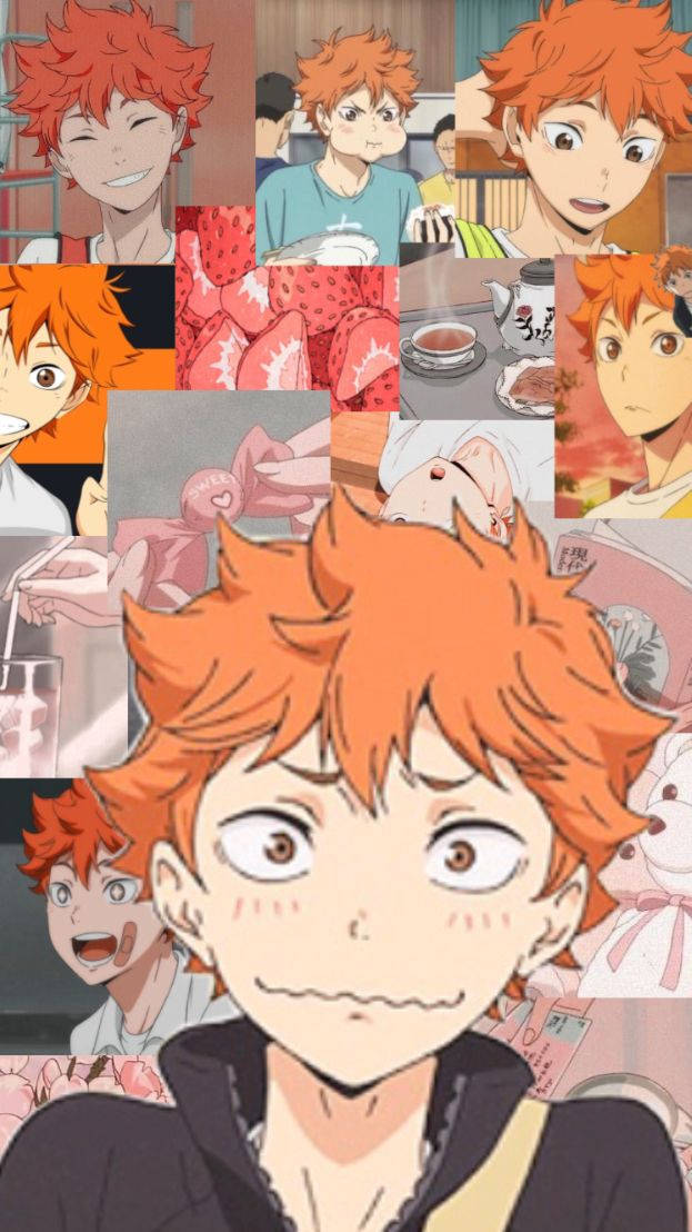 Shoyo Hinata Embarrassed Face Collage Background