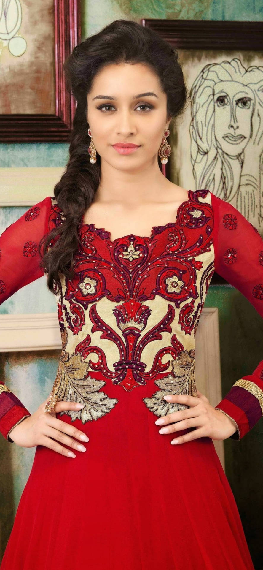 Shraddha Kapoor In Red Dress Background