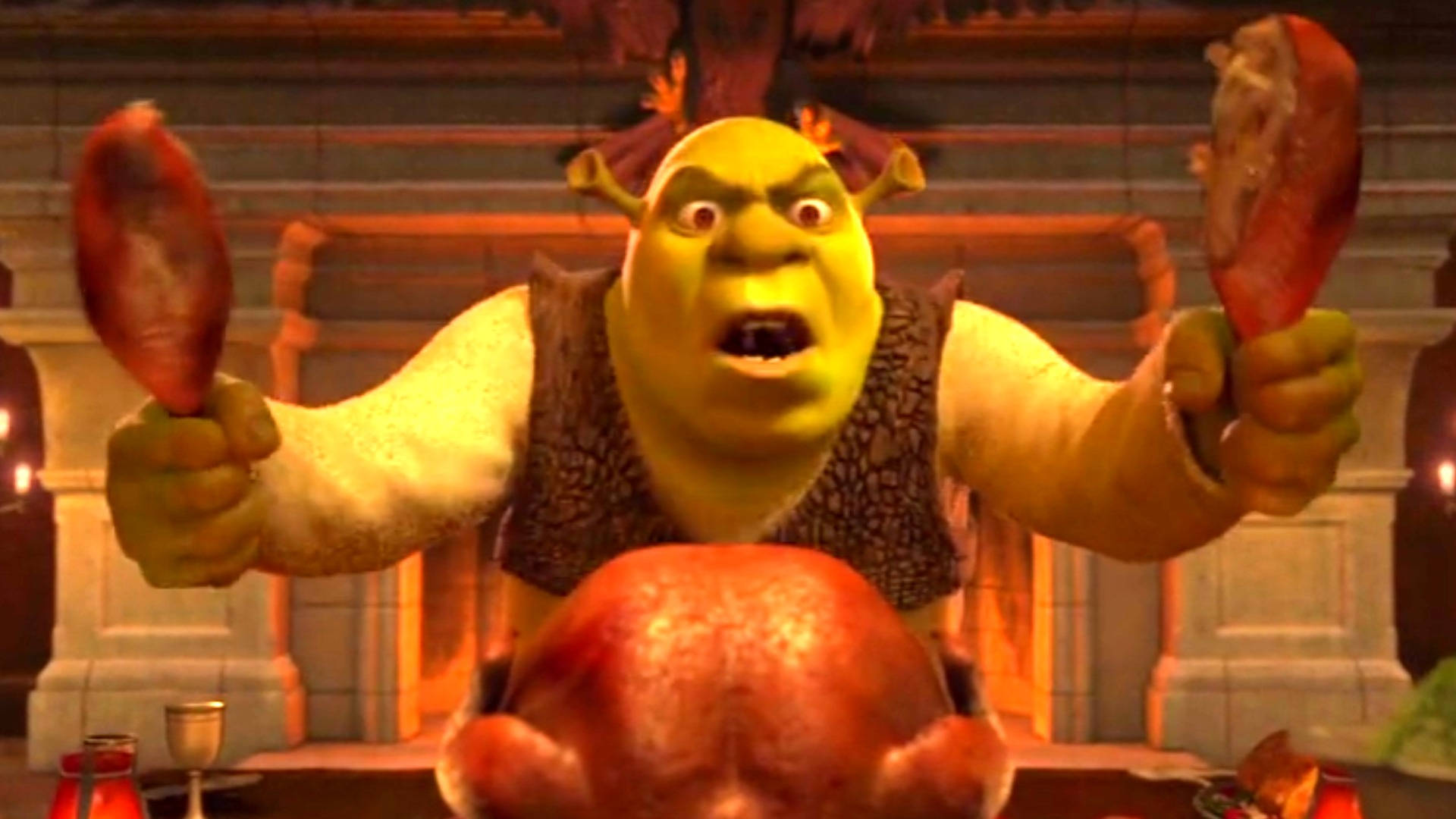 Shrek 2 Holding Chicken Legs Background