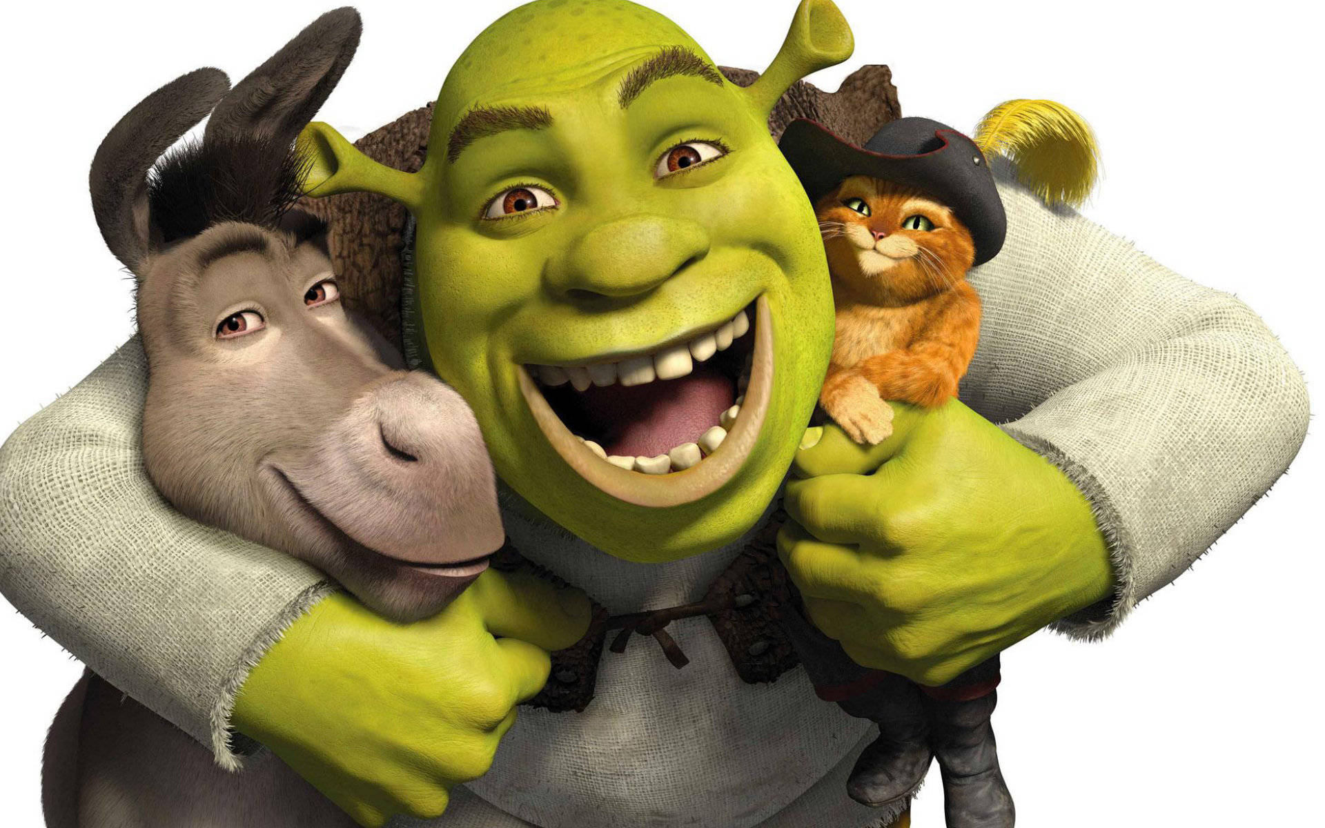 Shrek 4k Hugging Donkey Puss In Boots Background