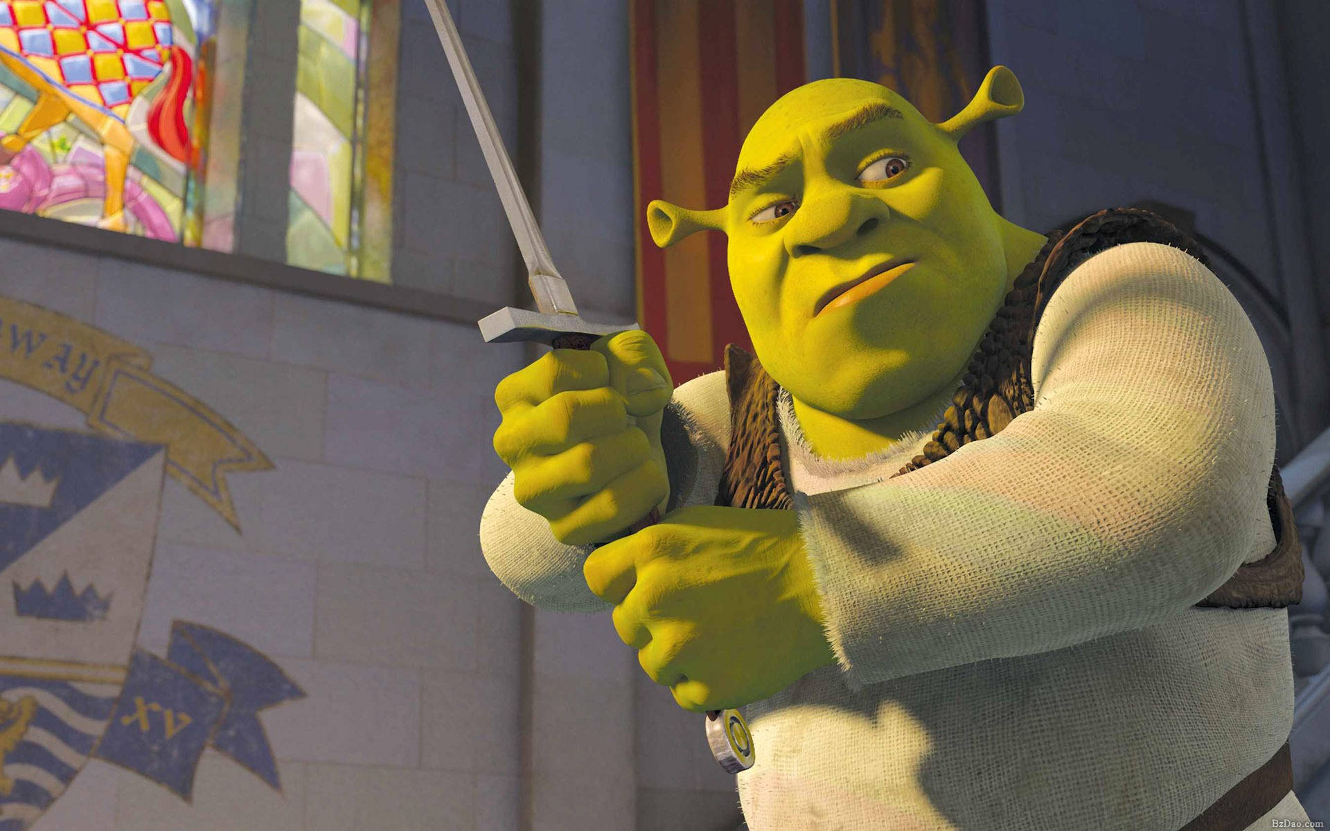 Shrek 4k With A Sword Background