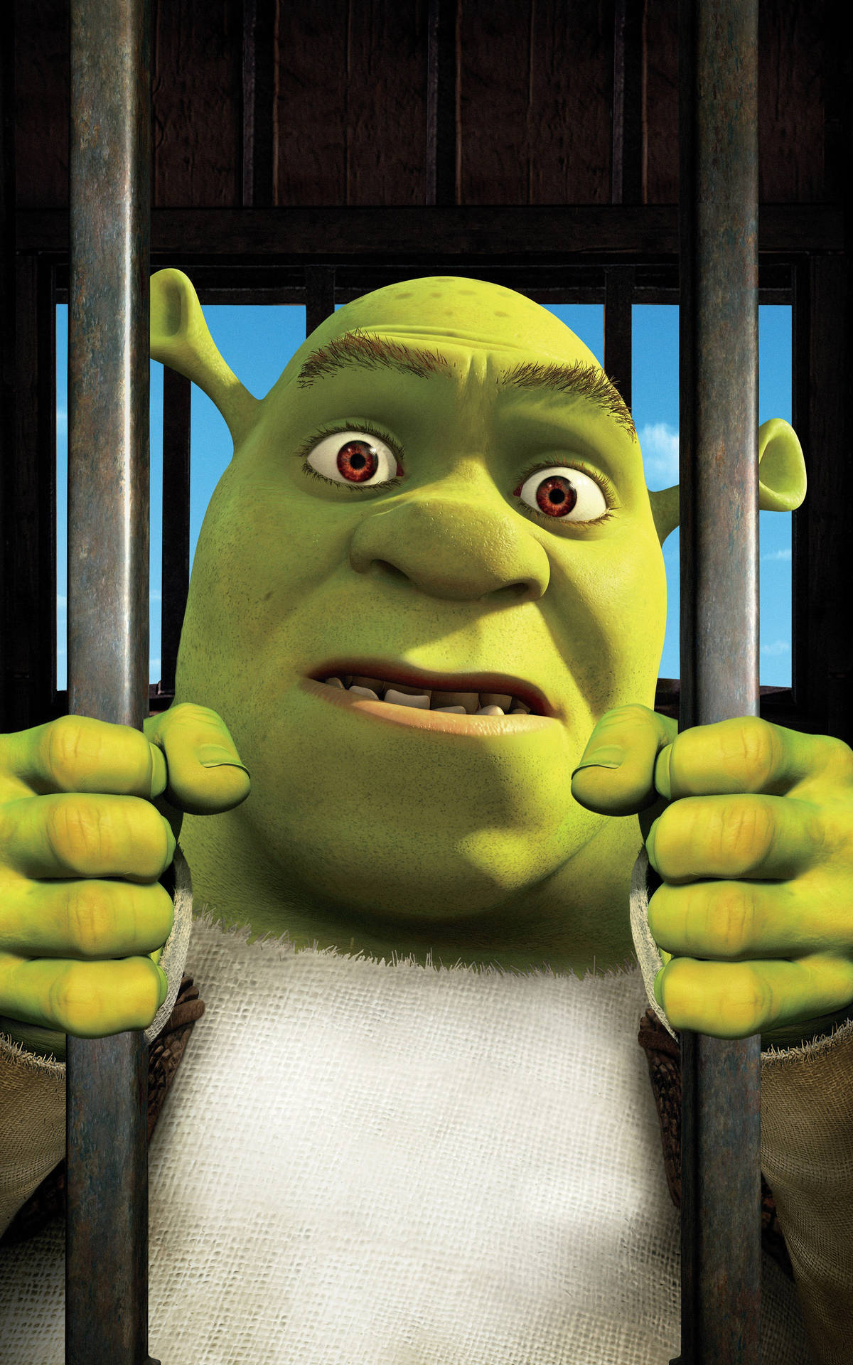 Shrek Captured: Unlikely Hero In A Cage Background