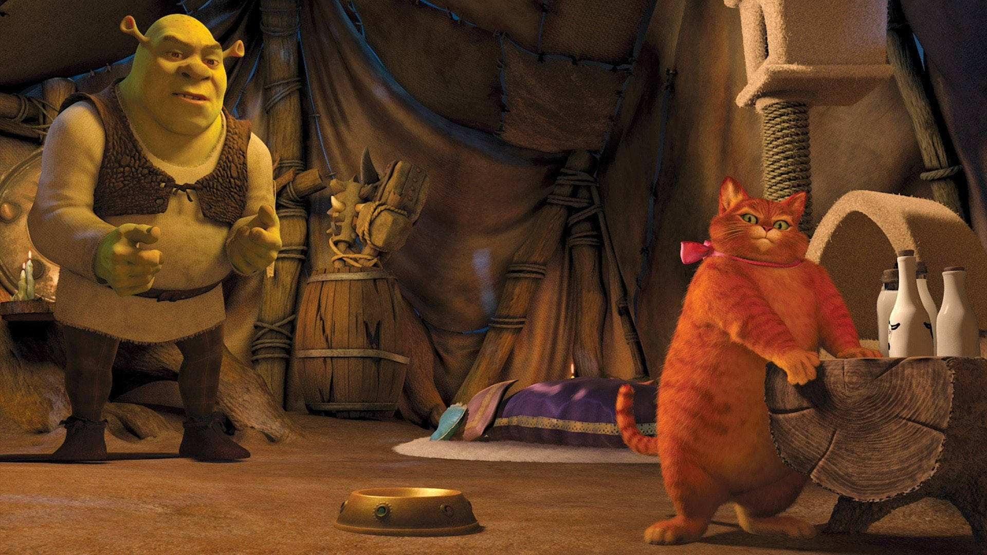 Shrek Forever After Confronting Puss In Boots Background