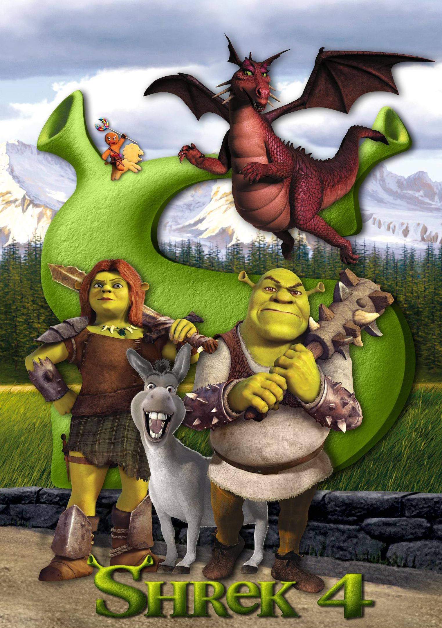 Shrek Forever After Couple With Donkey And Dragon Background