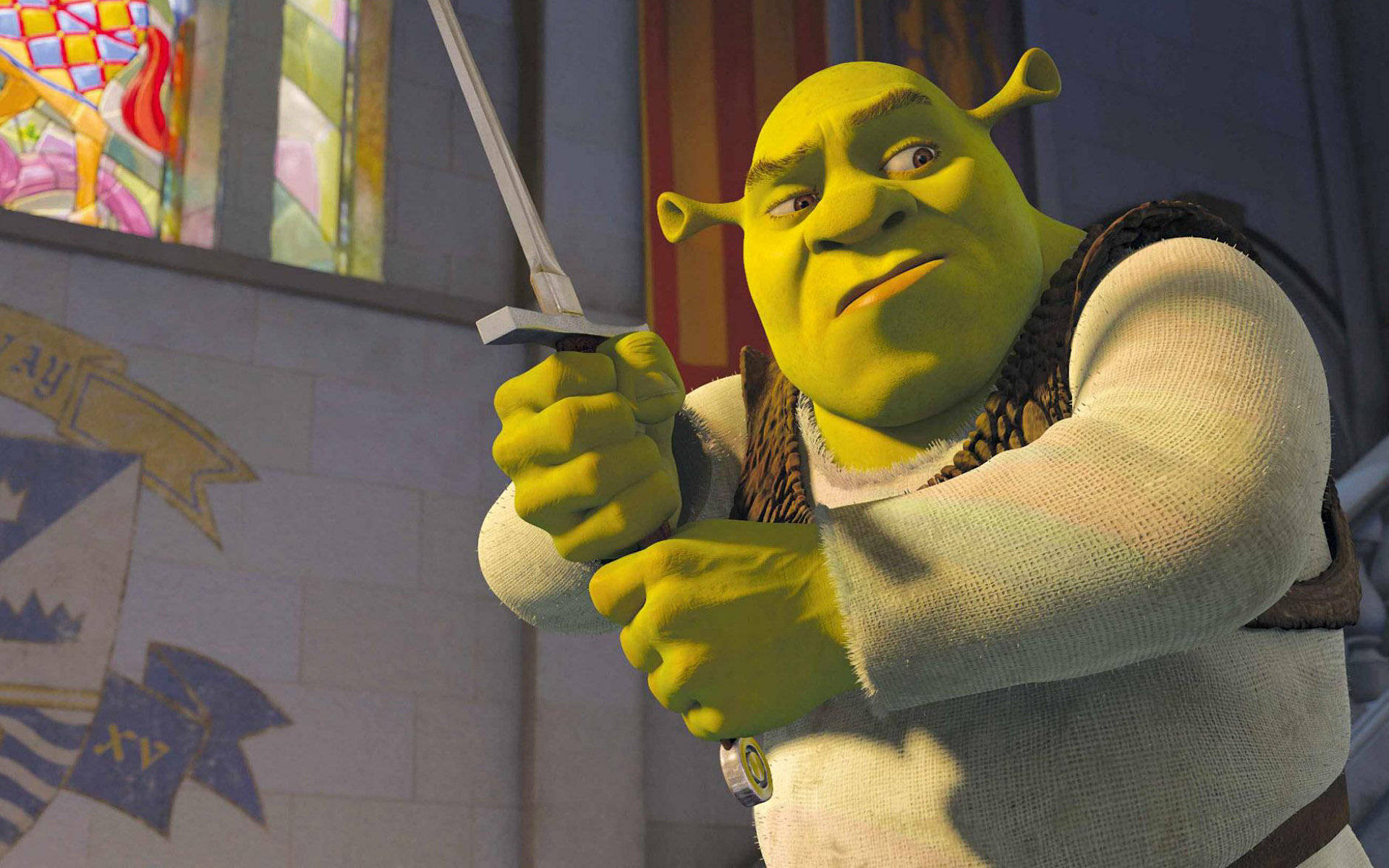 Shrek The Third Wielding A Sword Background