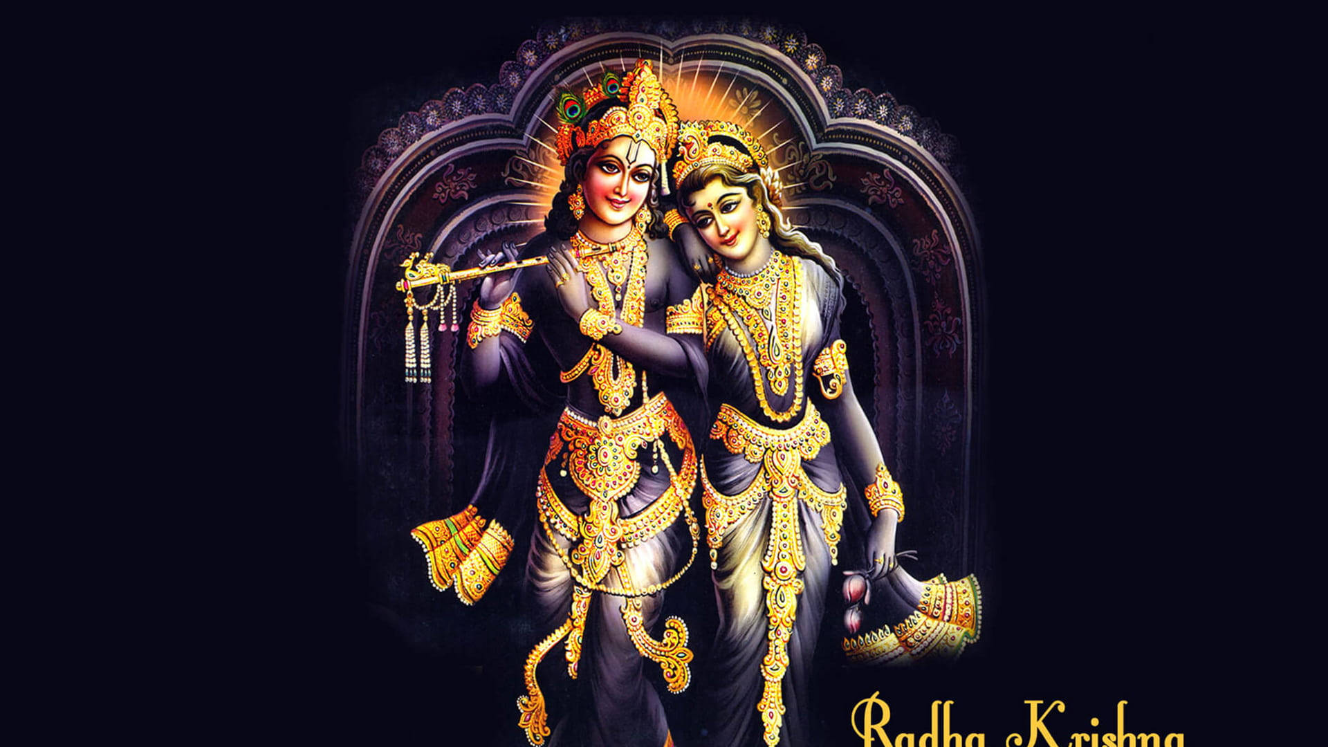 Shri Krishna And Radha Golden Accessories Background