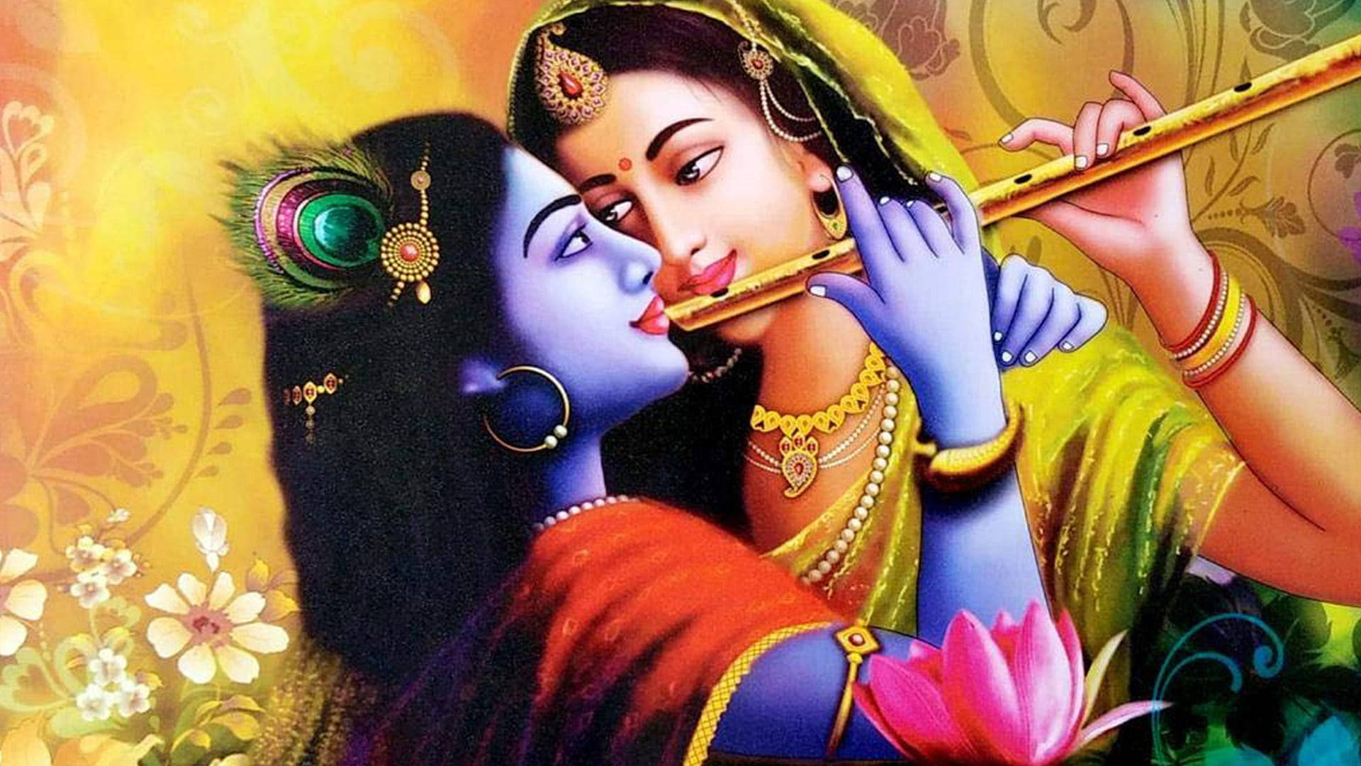 Shri Krishna And Radha Intimate Bansuri Background