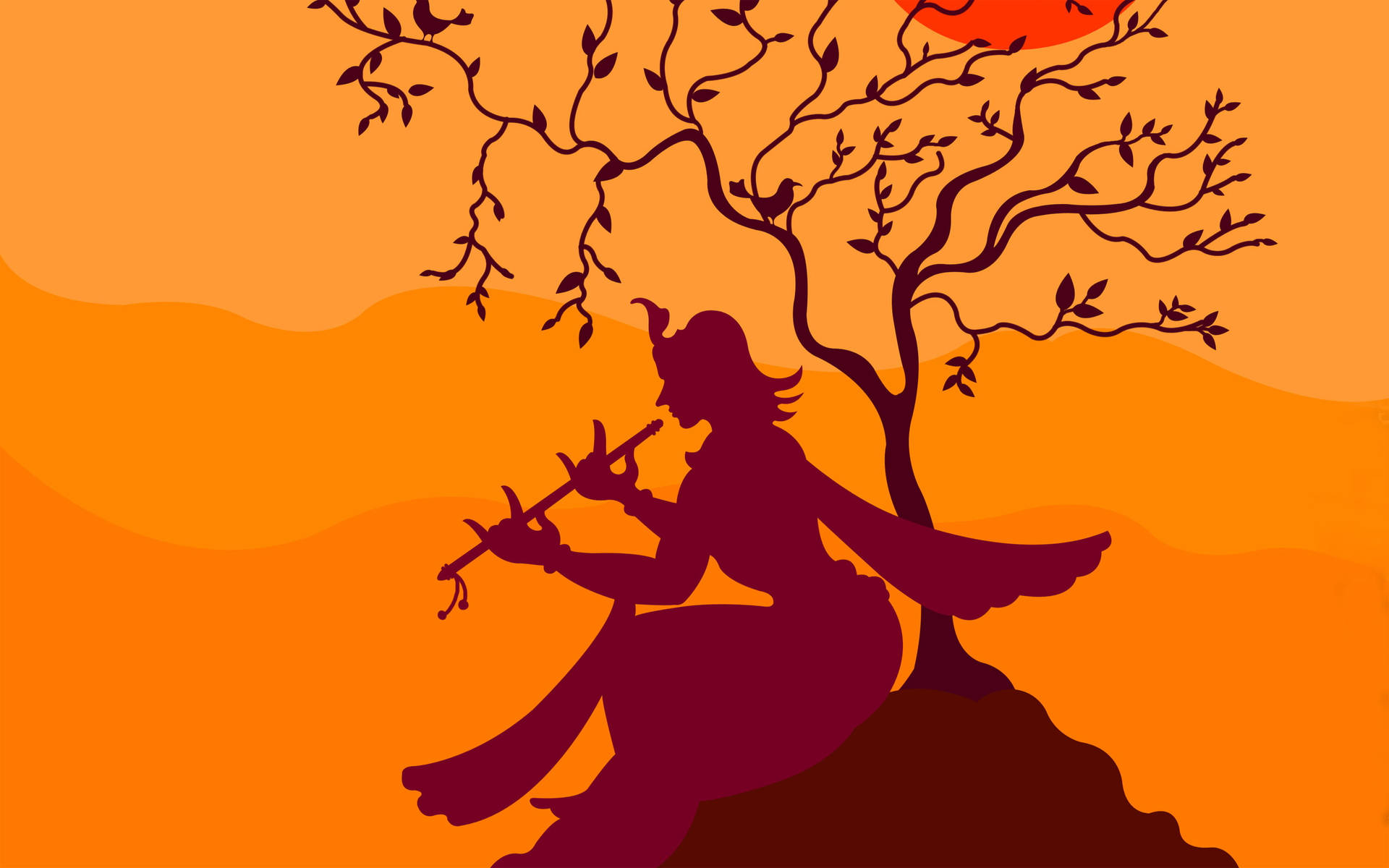 Shri Krishna Brown Silhouette Background