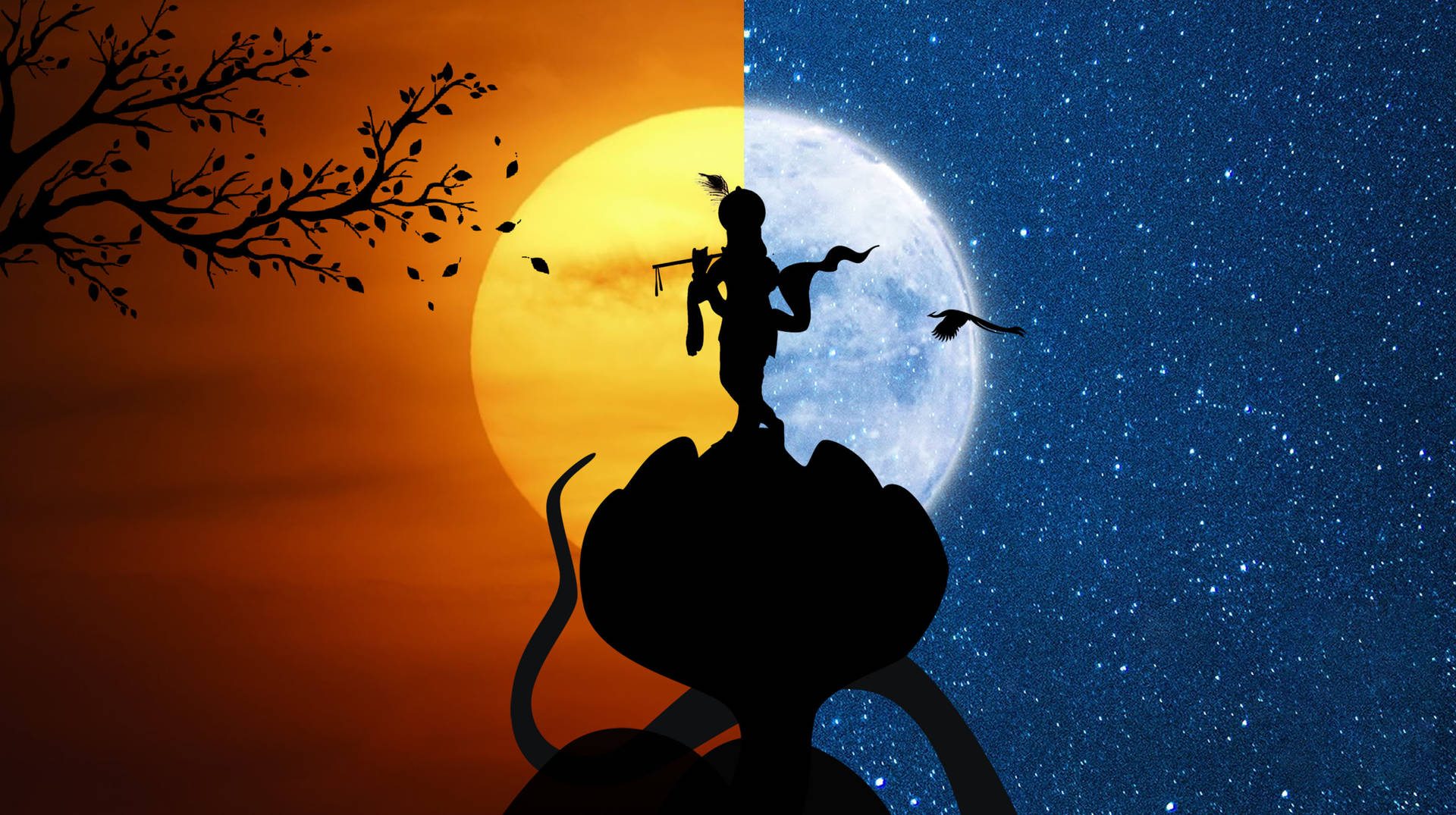 Shri Krishna Day And Night Silhouette