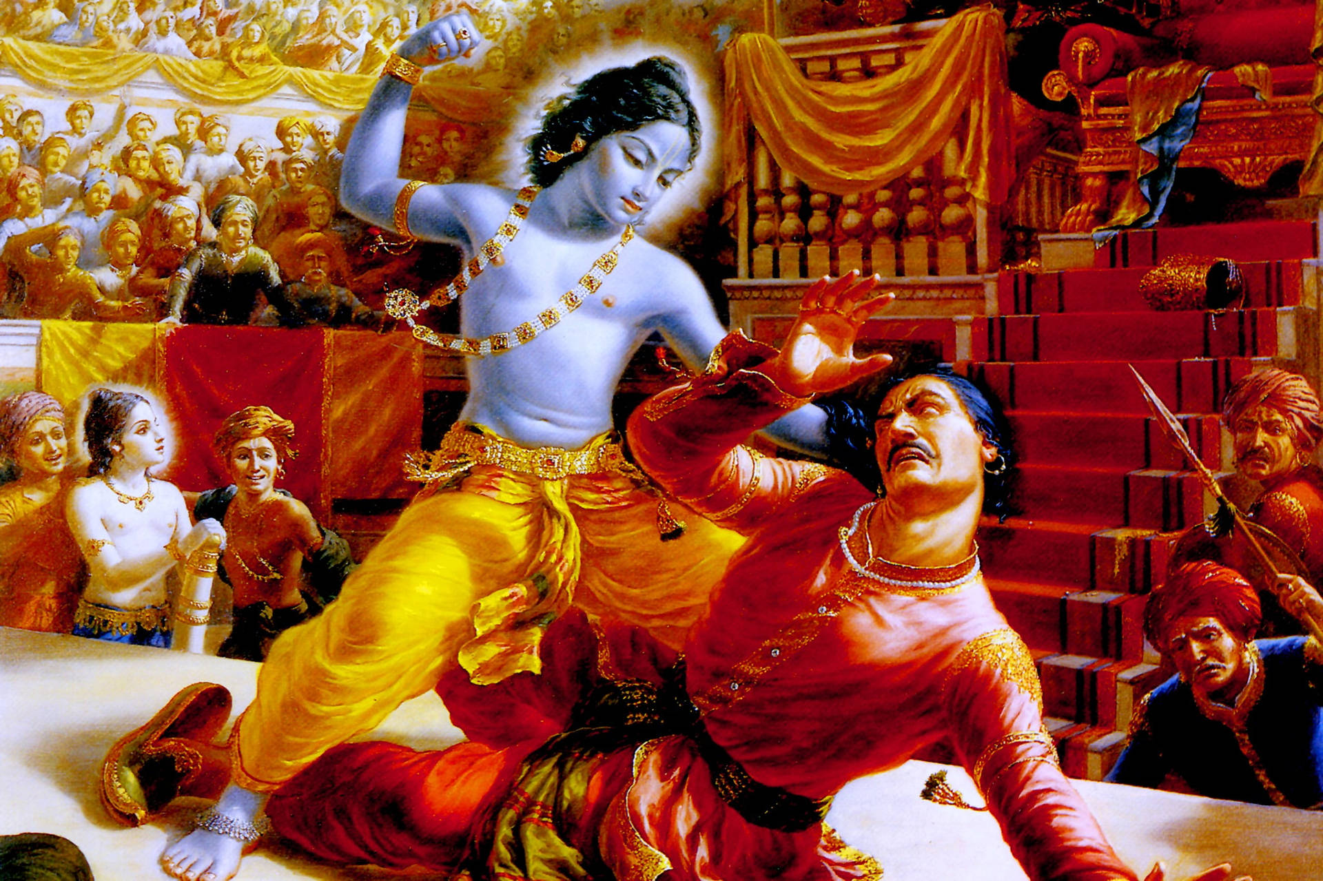 Shri Krishna Fighting Kamsa Background