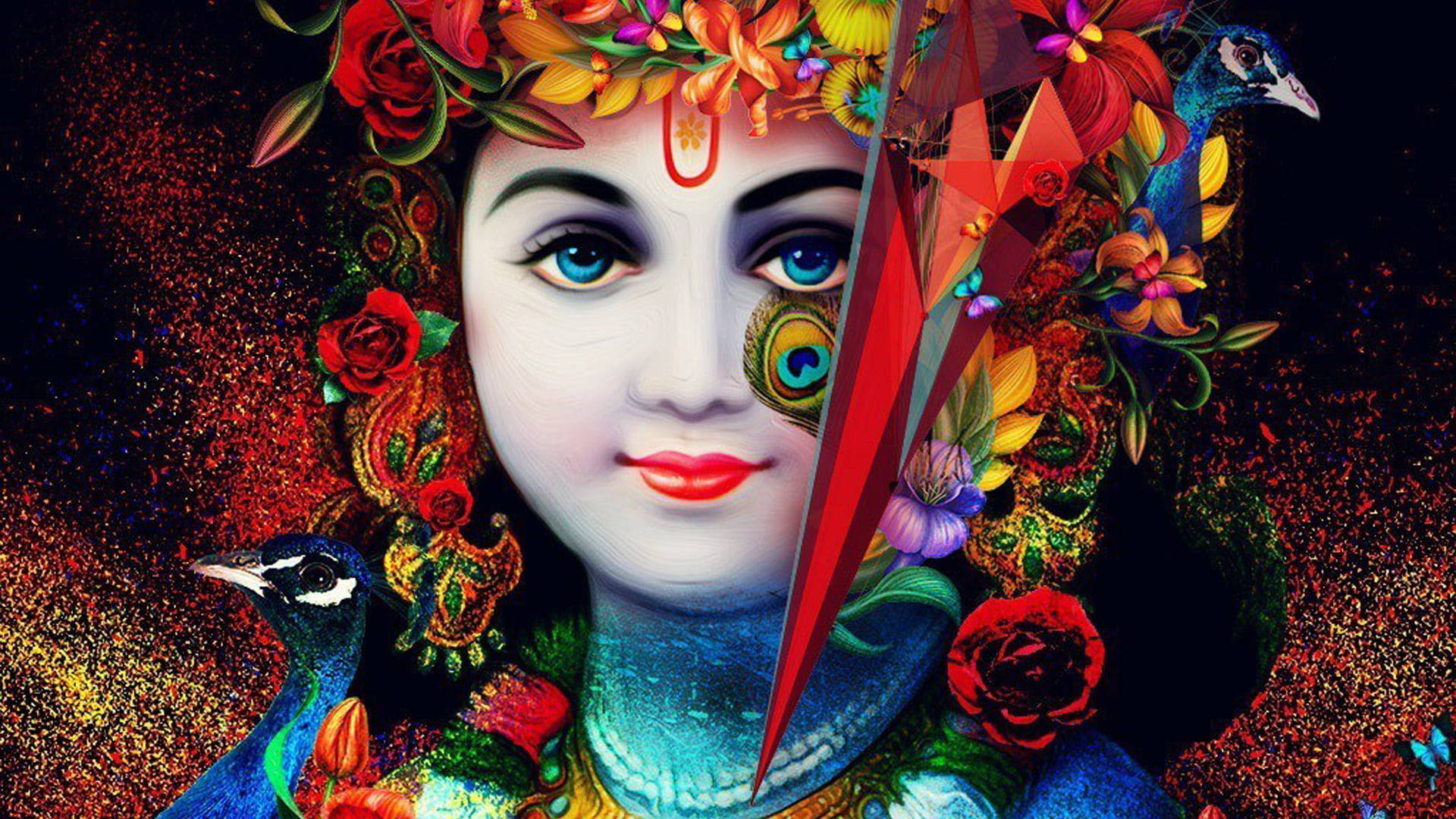 Shri Krishna Floral Headdress Background