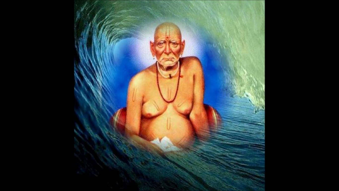 Shri Swami Samarth On Wave Background