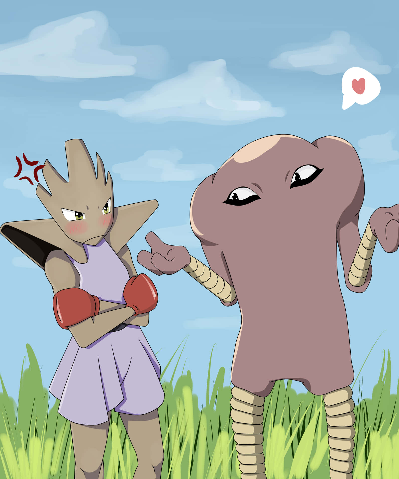 Shrugging Hitmonlee With Annoyed Hitmonchan Background