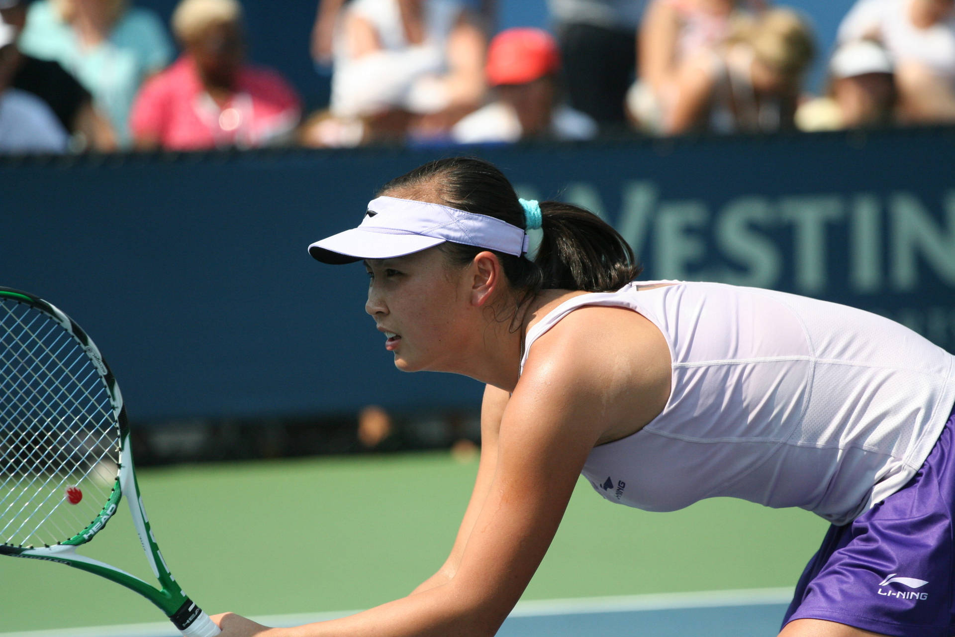 Shuai Peng Demonstrating Concentration And Agility In A Tennis Match Background