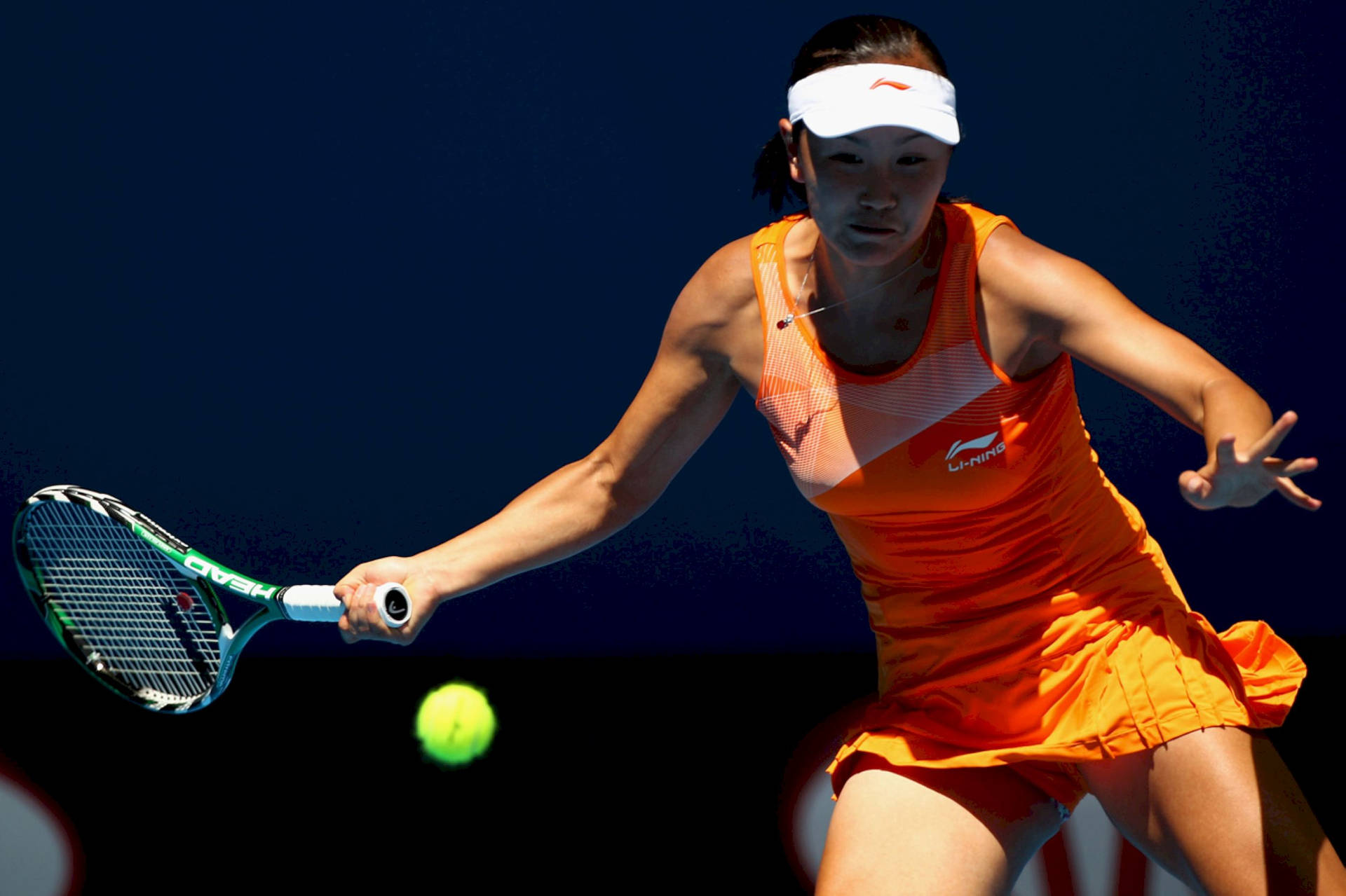 Shuai Peng In Orange Tennis Dress