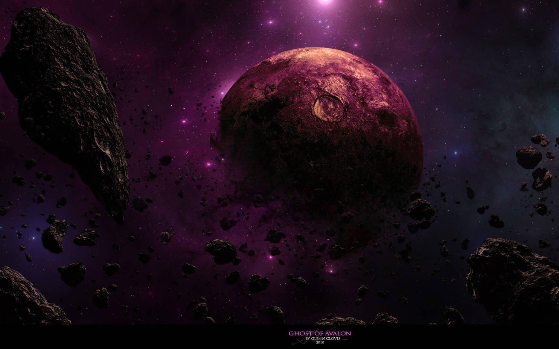 Shuttered Purple Galaxy Moon Background