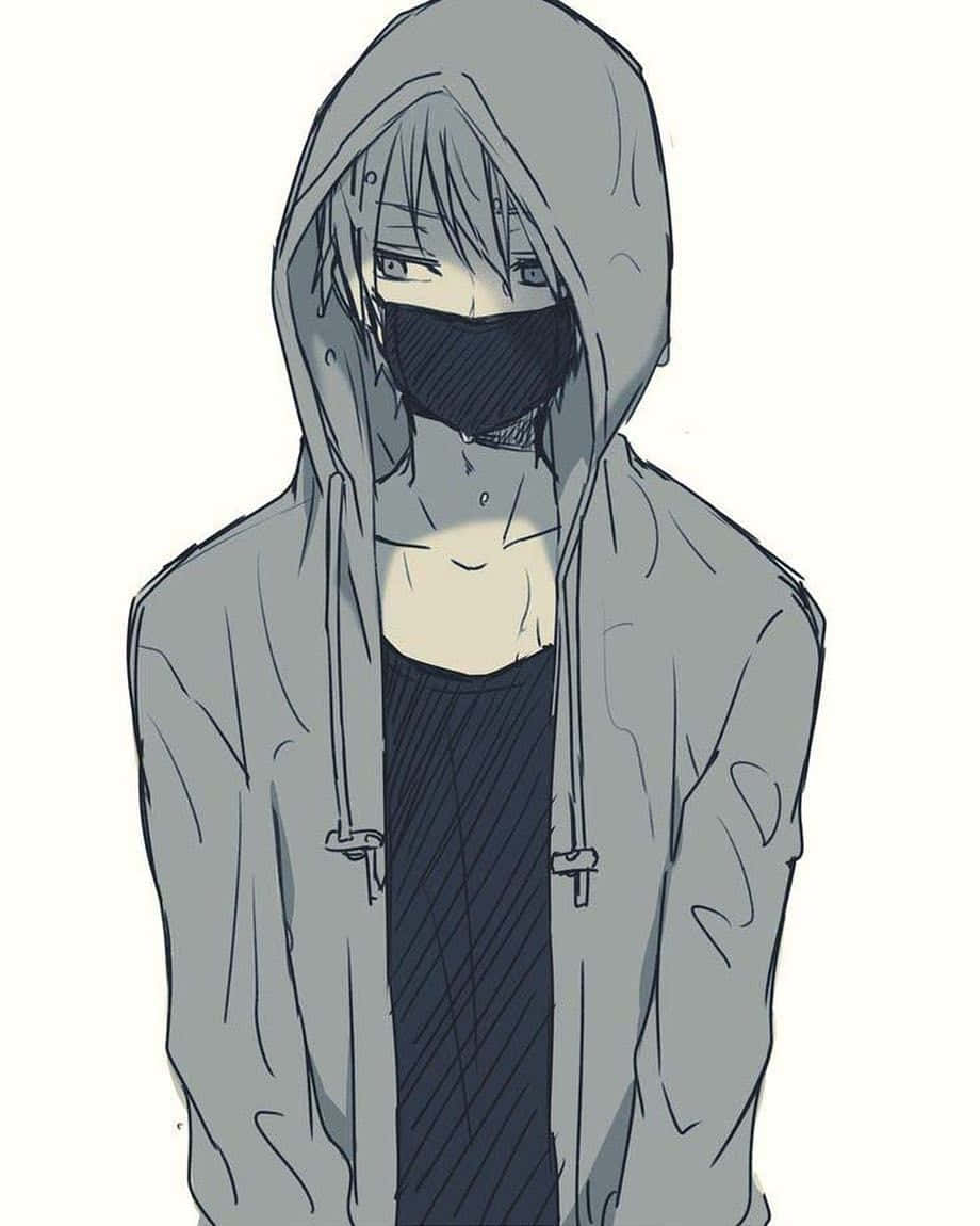Shy Anime Boy With Mask Background