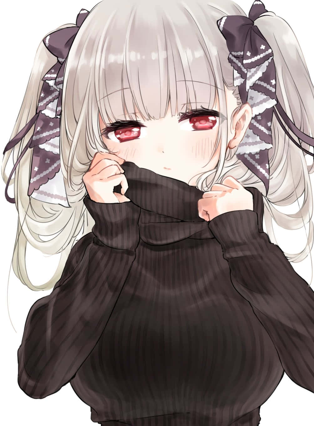 Shy Anime Girl With Silver Hair