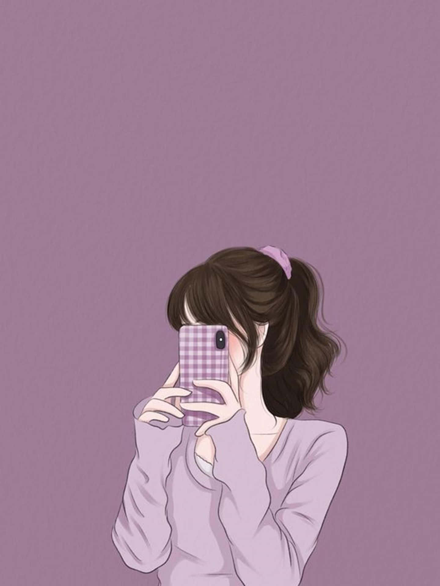 Shy Girl With Phone Aesthetic Background