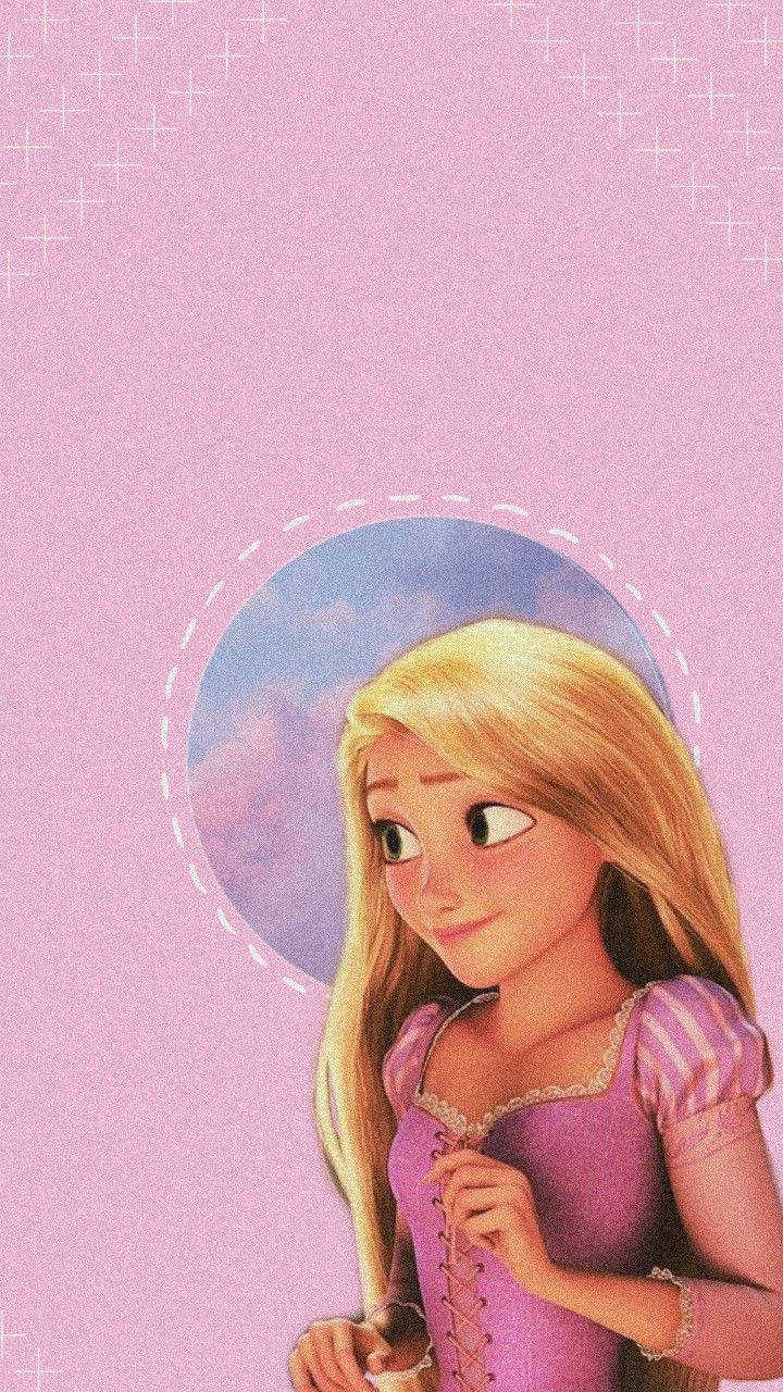 Shy Princess Rapunzel Among Flowers Background