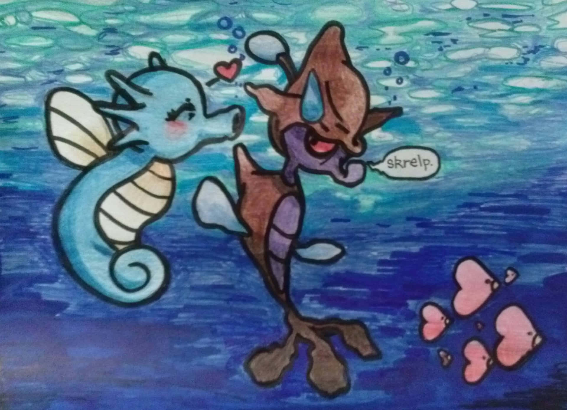 Shy Skrelp Trying To Elude Horsea In Their Natural Habitat Background