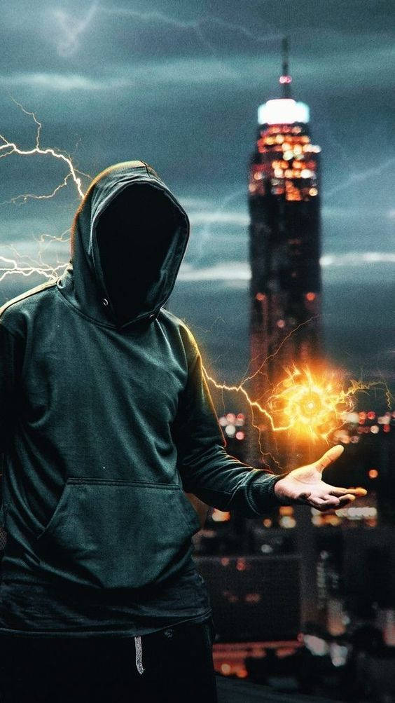 Sick Phone Hooded Man With Superpowers Background