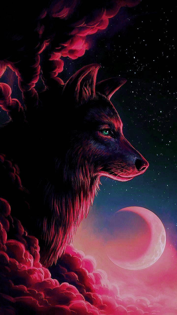 Sick Phone Wolf And Crescent Moon Background