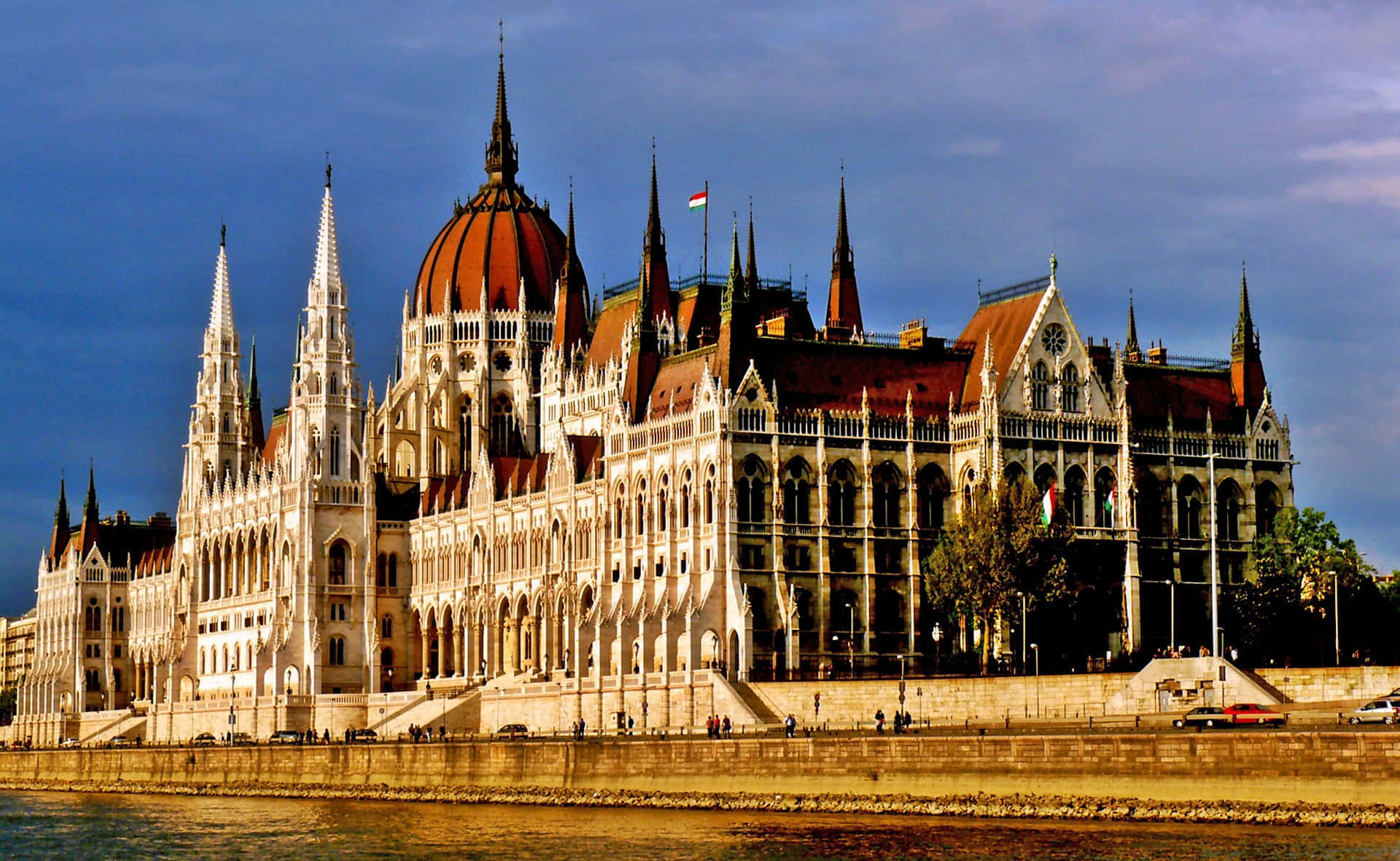 Side-angle Shot Hungarian Parliament Buildings Background