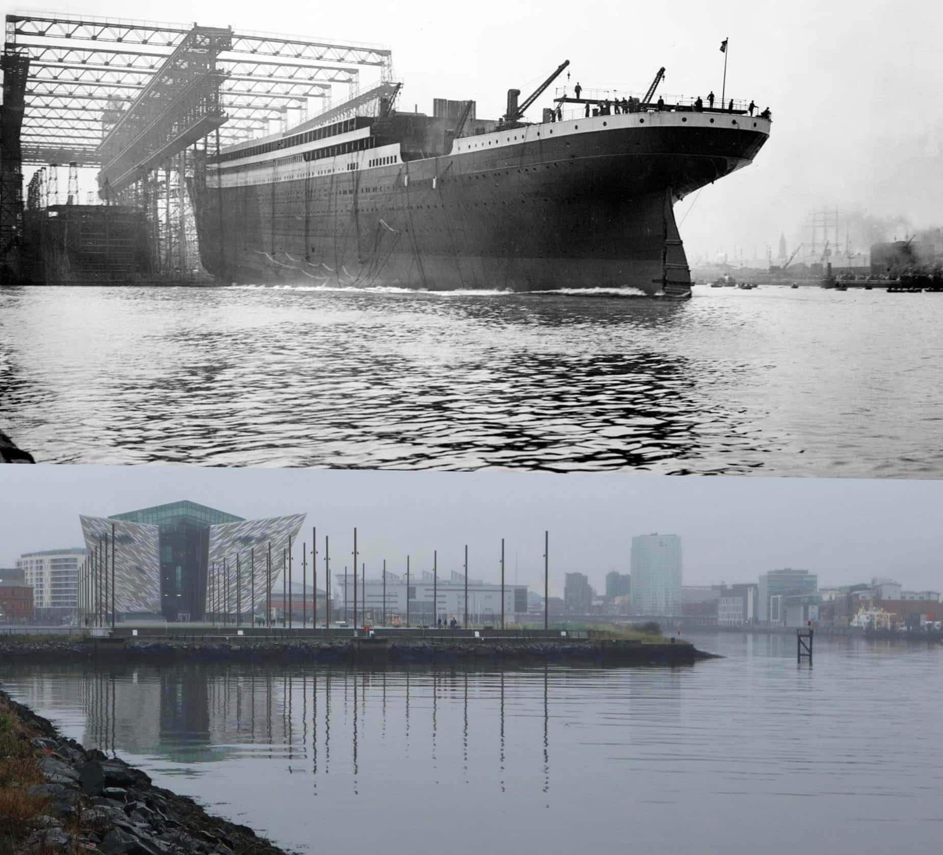 Side By Side View Of The Rms Titanic Museum Background