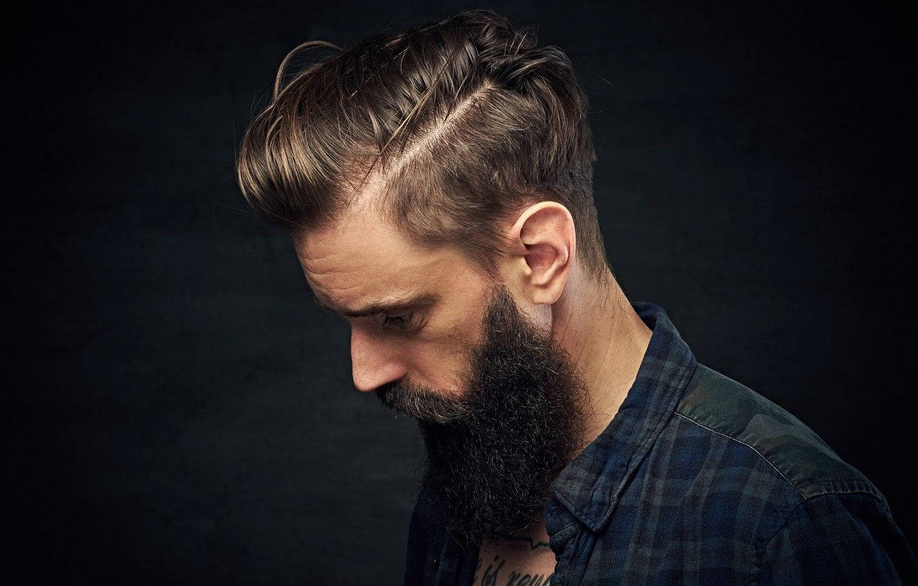 Side Part With Big Beard Men Hair Style Background