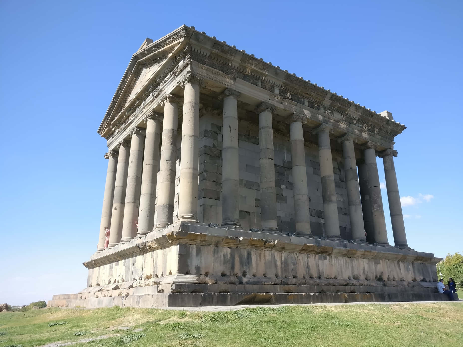 Side Photo Of Garni Temple At Sunrise Background