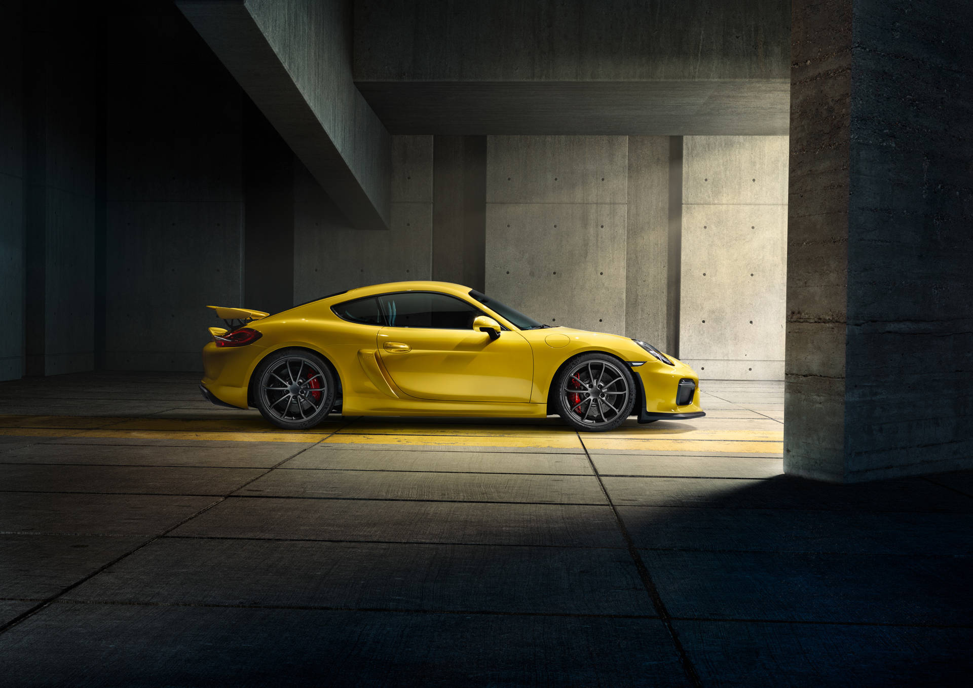 Side Porsche Cayman Gt4 Yellow Background