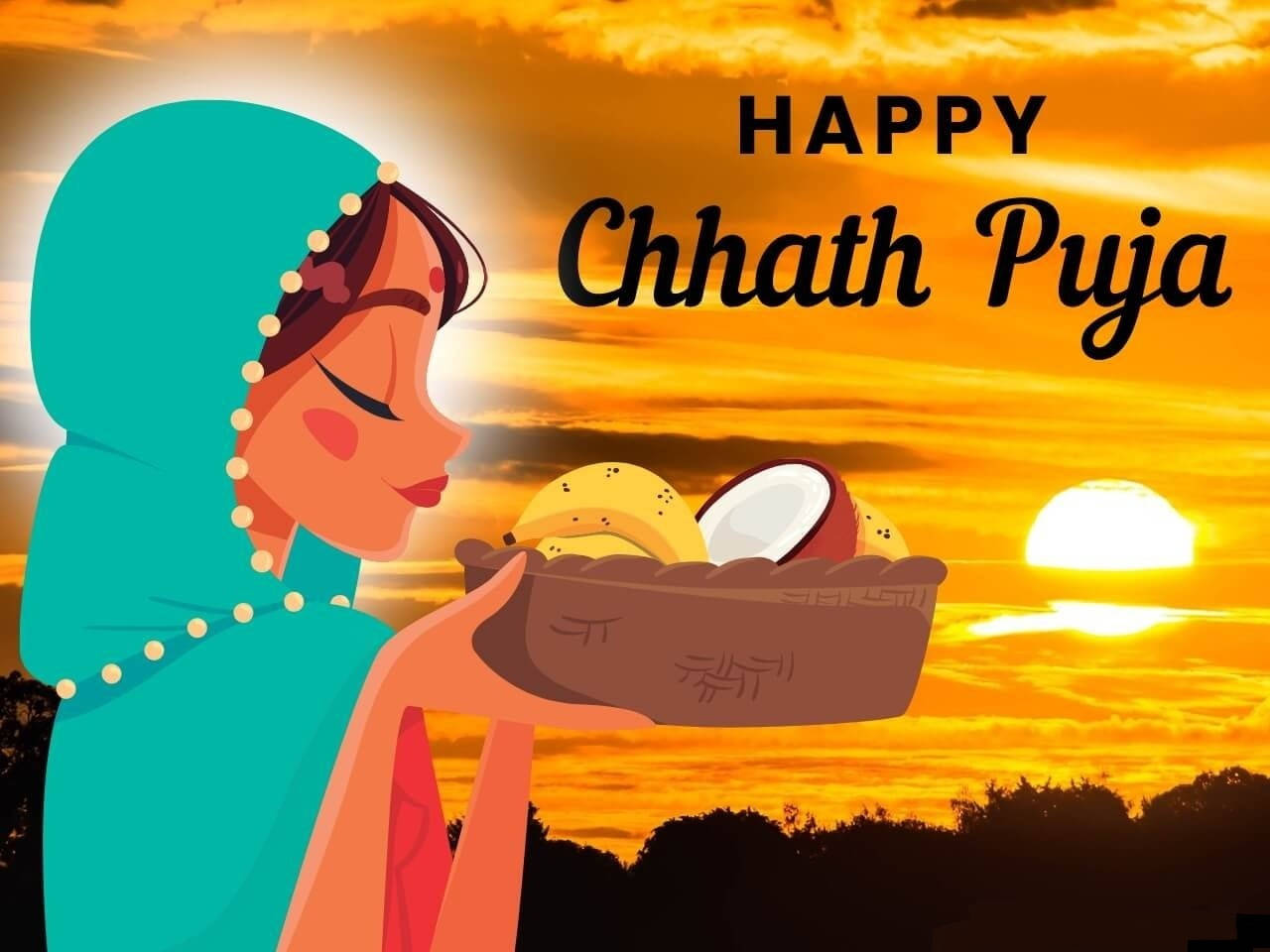 Side Profile Of Woman Chhath Puja Background