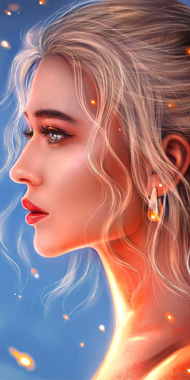 Side View Of A Beautiful Girl Cartoon Background